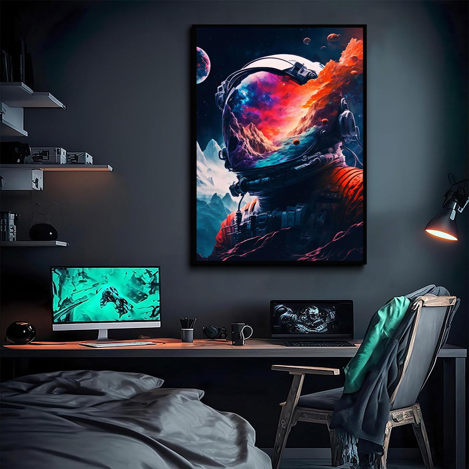 Cool Astronaut Wall Art Abstract Funny Spaceman Poster Picture Colorful Fantastic Universe Space Painting Prints Surrealism Plan