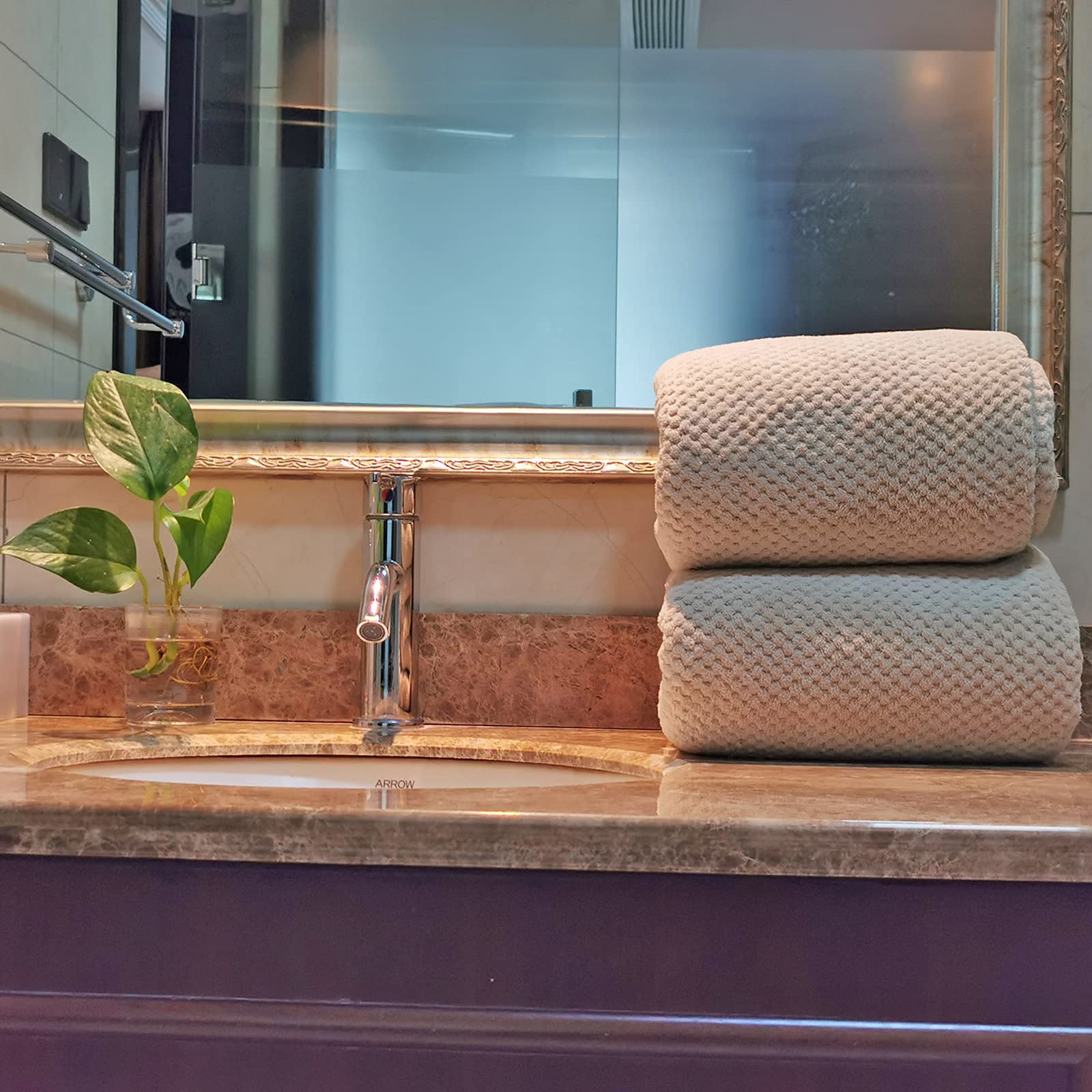 YTYC Towels 39x78 Inch Oversized Bath Sheets Towels for Adults Luxury Bath Towels Extra Large Sets for Bathroom Super Soft Highly Absorbent Microfiber Shower Towels 80% Polyester (Beige 2 Piece)