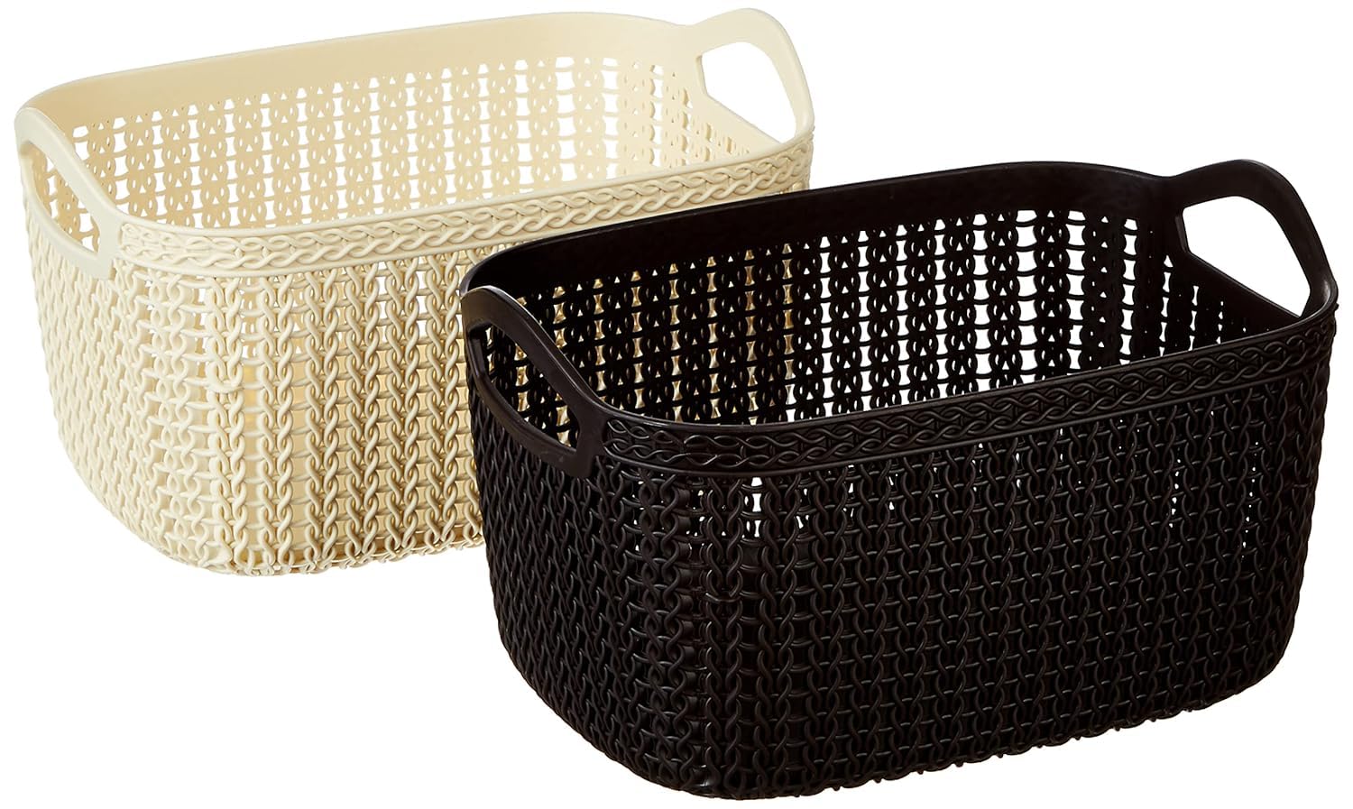 Dmdent KnitStyle Plastic Storage Basket With Handles, Rectangular Organizer Bin For Home, Bathroom, Kitchen & Office (Multi Col