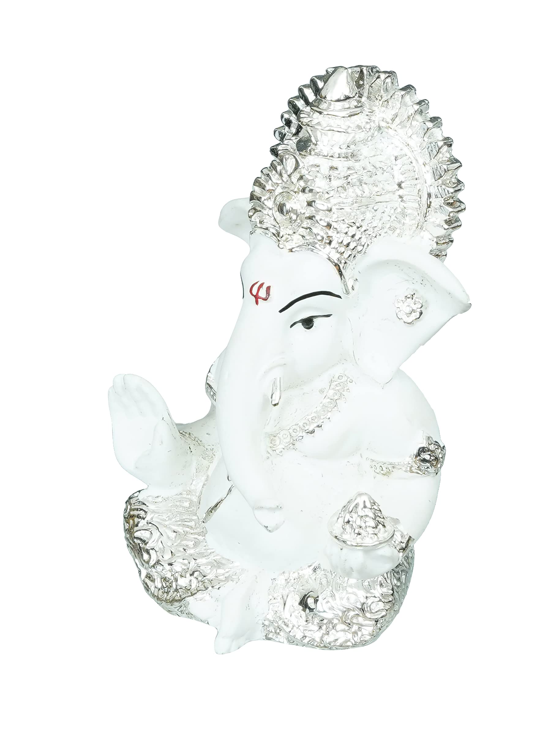 Ecraftindia Silver White Resin Lord Ganesha Idol For Home Decor Office Car Dashboard| Ganesha Statue For Puja Room| Ganpati Murt