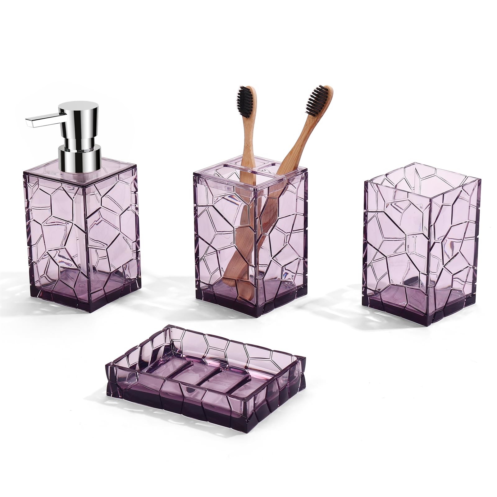 Gahefy Lavender Purple Bathroom Accessories Set With Toothbrush Holder, Soap Dispenser, Tumbler, Soap Dish, Purple Bathroom Deco