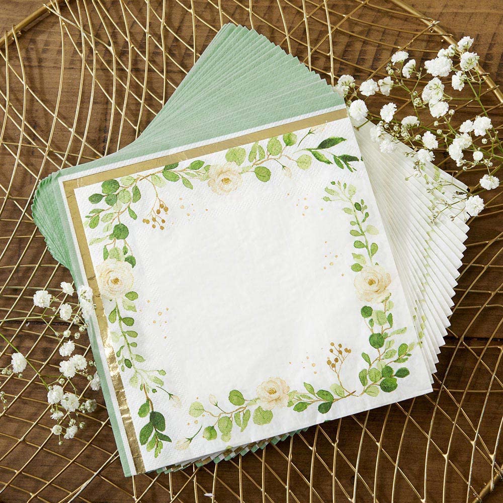 Kate Aspen Sage Green Party Decorations, Eucalyptus Floral Wedding Napkins, Thick Decorative Dinner Napkins, Luncheon Serveware