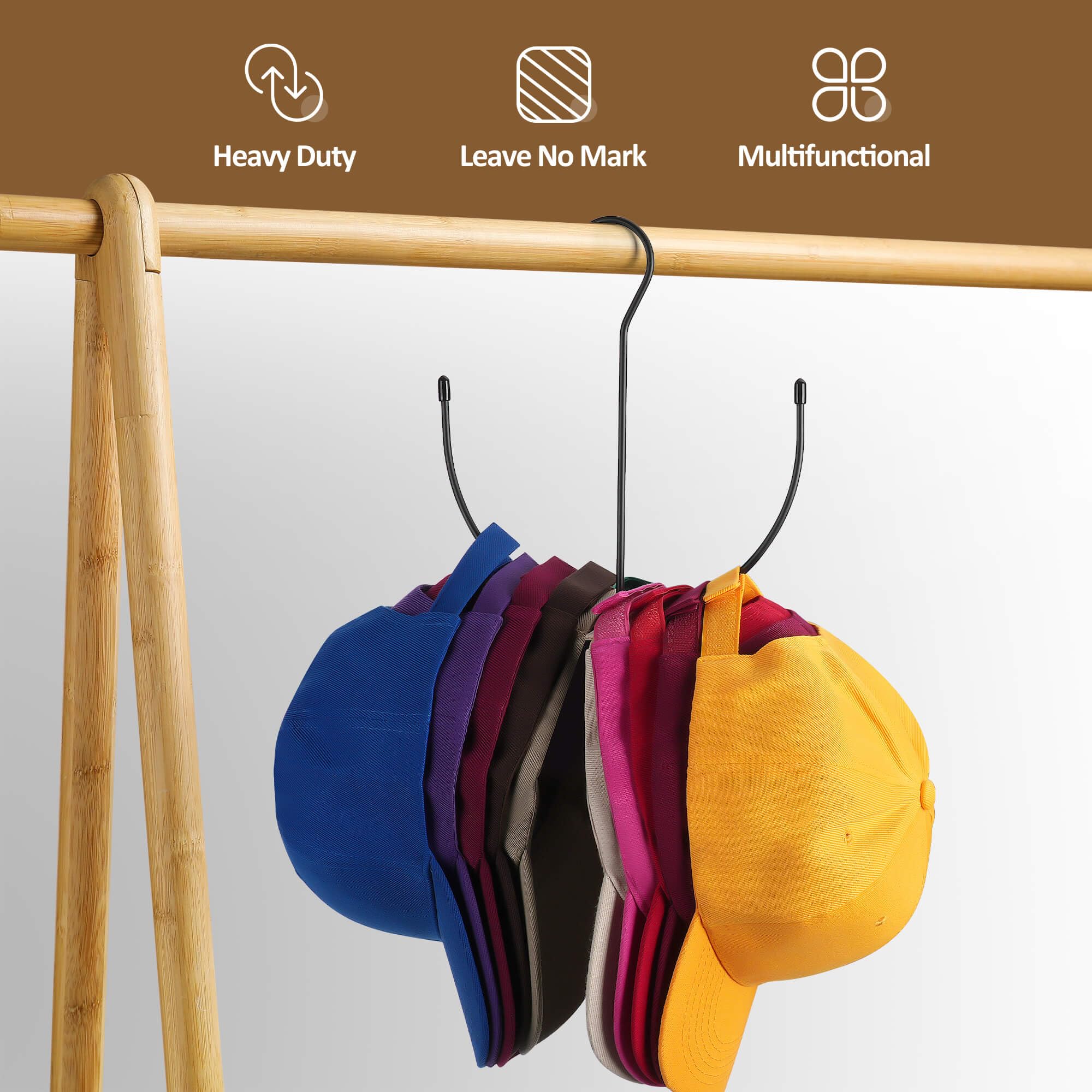 Zedodier Hat Hangers For Closet, Metal Hat Organizer Hat Racks For 10 Baseball Caps, Hat Holder Cap Storage, Black