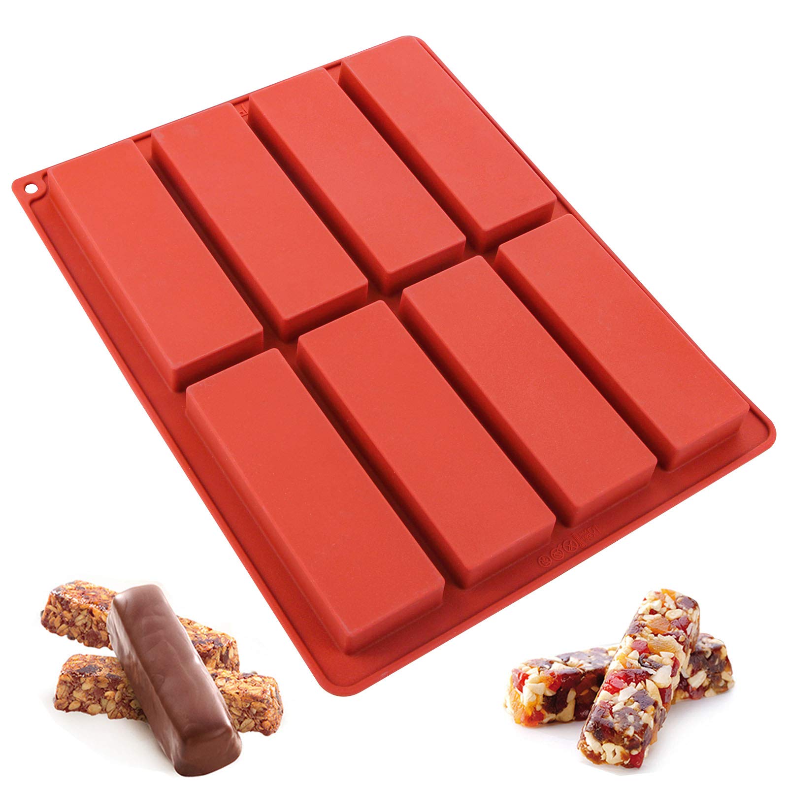 Webake Chocolate Molds Silicone Bar Mold For Granola Cereal Energy Bars, 4.5 Inch Long Rectangular For Baking, Butter, 8 Cavitie