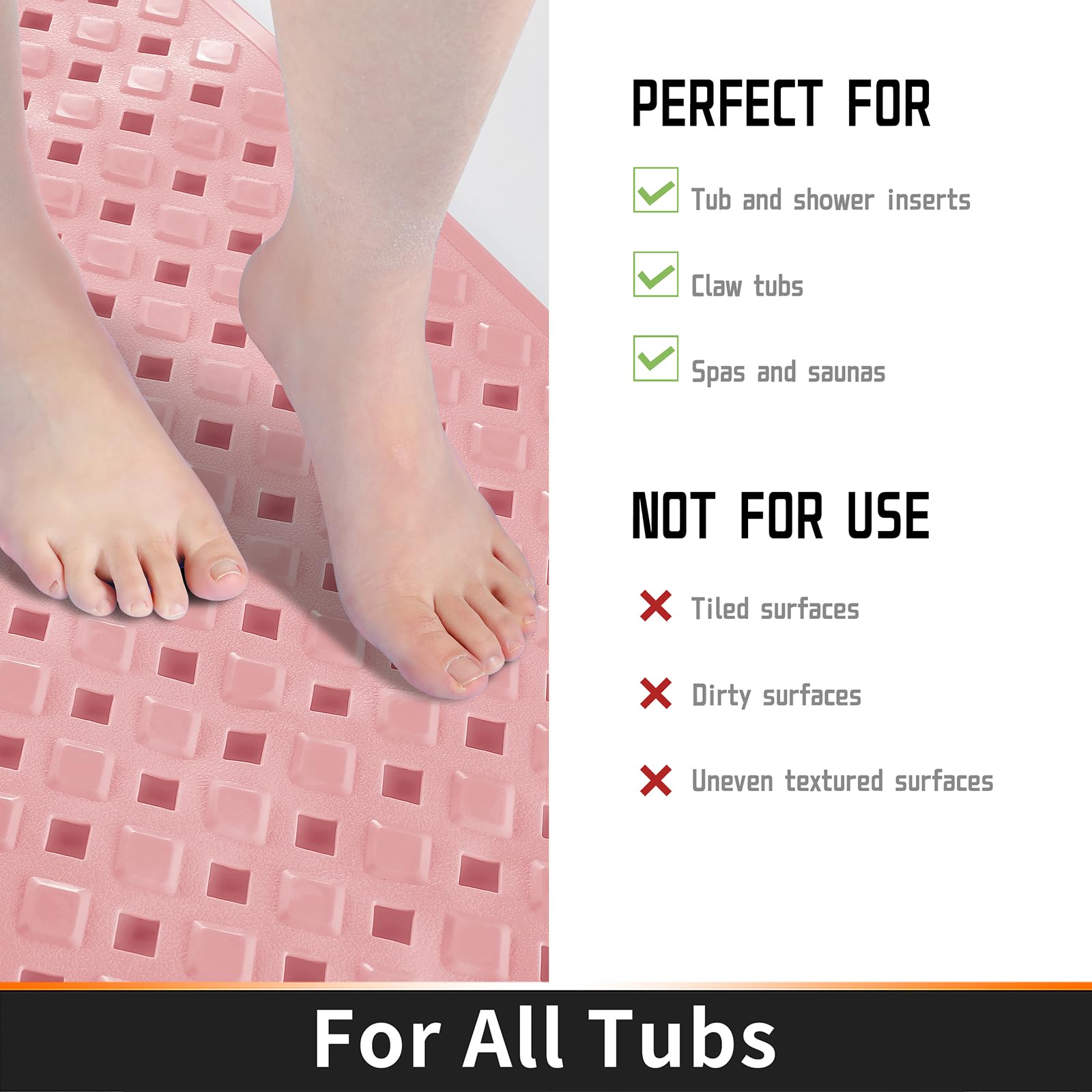 Yimobra Original Bath Shower Mat for Tub  Non Slip Bathtub Mats with Suction Cups  Drain Holes  Machine Washable  BPA Phthalate Free  Pink