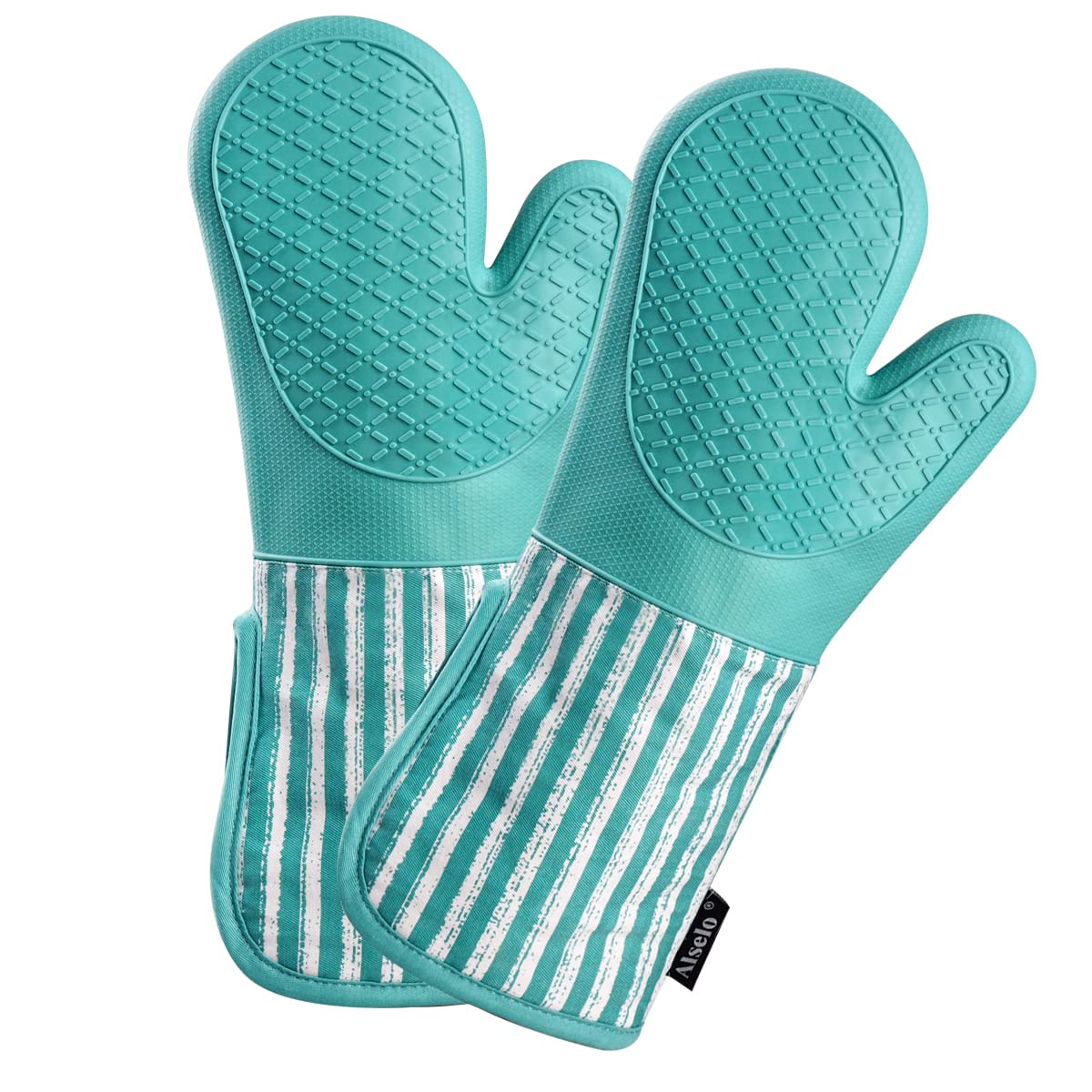 Alselo Silicone Oven Mitts Heat Resistant 932? With Waterproof & Non-Slip Kitchen Mittens, Set Of 2 Extra Long Oven Gloves With
