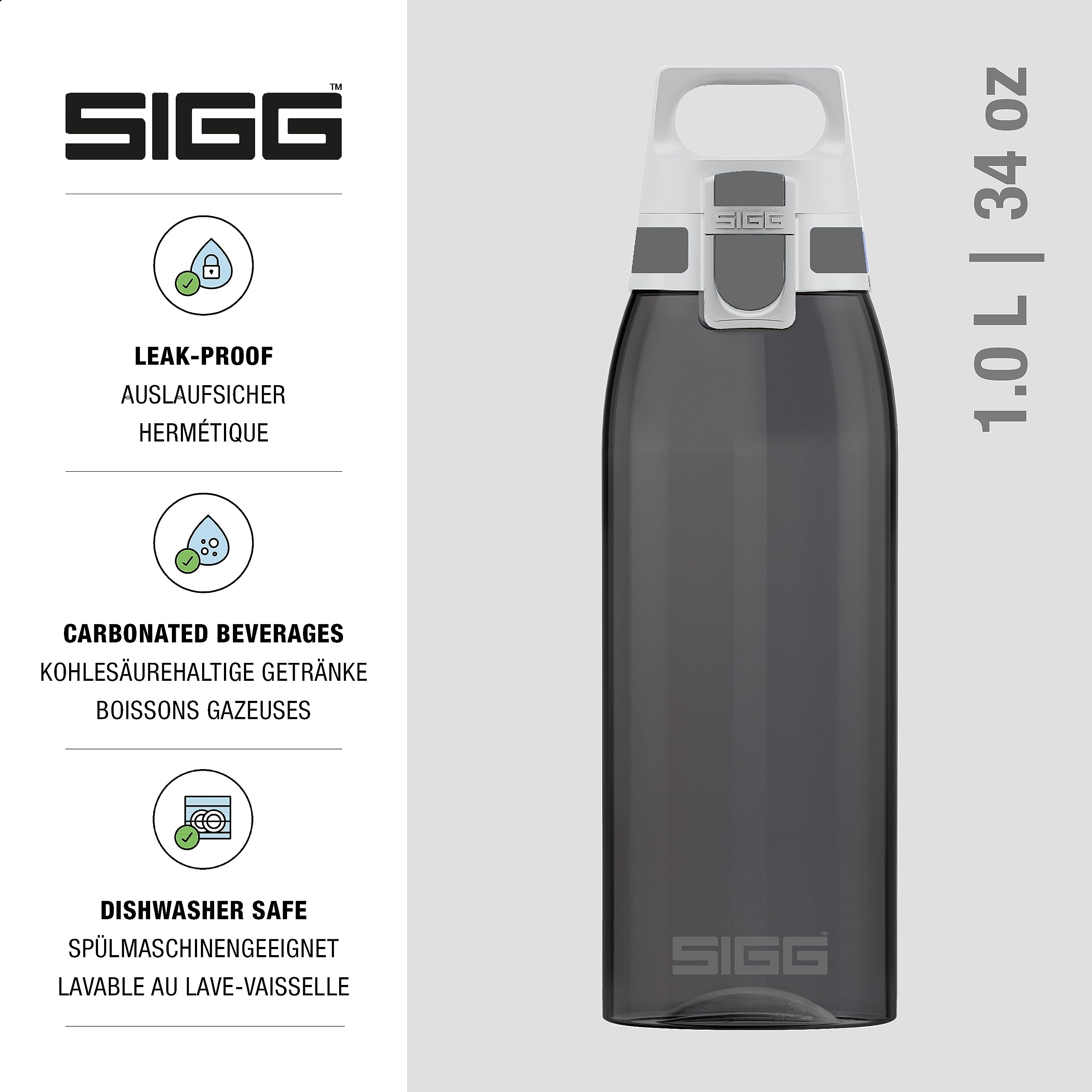 Sigg - Tritan Sports Water Bottle - Total Color Anthracite - Leakproof - Featherweight And Shatter-Proof Tritan Plastic - Dishwa