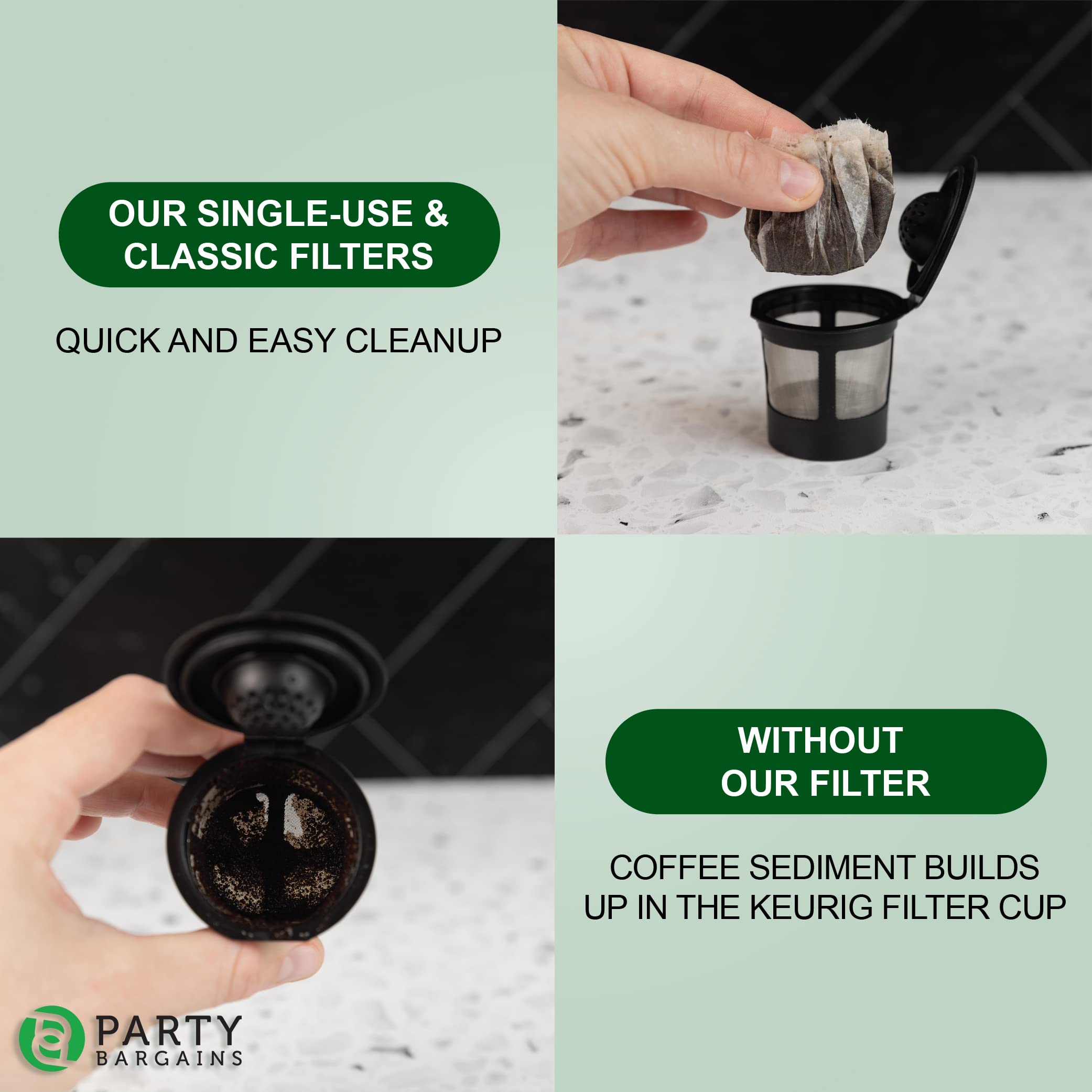 PARTY BARGAINS 600 Paper Coffee Filters - White Classic Design Single-Use Coffee Filter Compatible with Keurig 1.0 & 2.0  Perfect Size and Quantity
