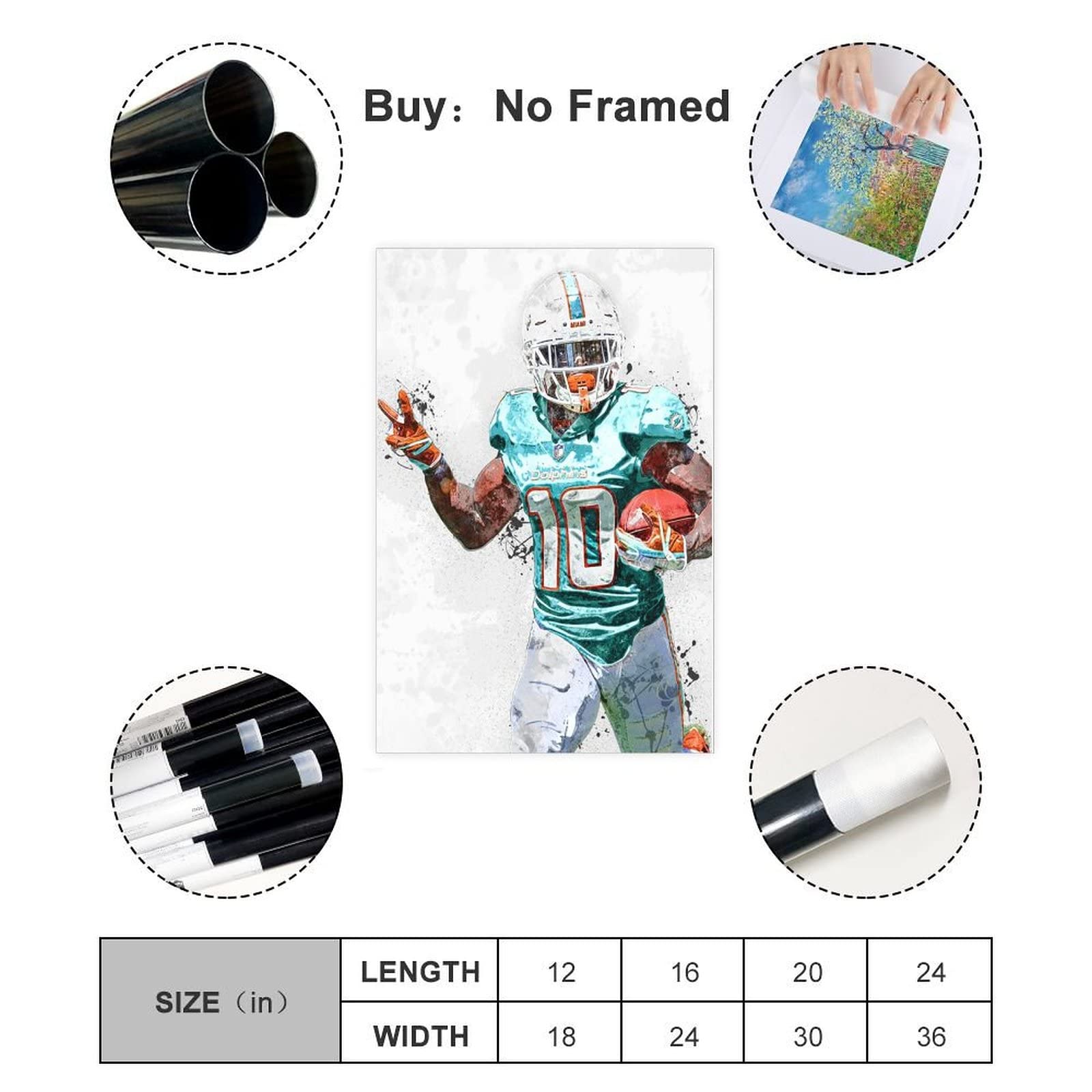 Tyreek Hill Poster Canvas Poster Bedroom Decor Sports Landscape Office Room Decor Gift Unframe: 16X24Inch(40X60Cm)