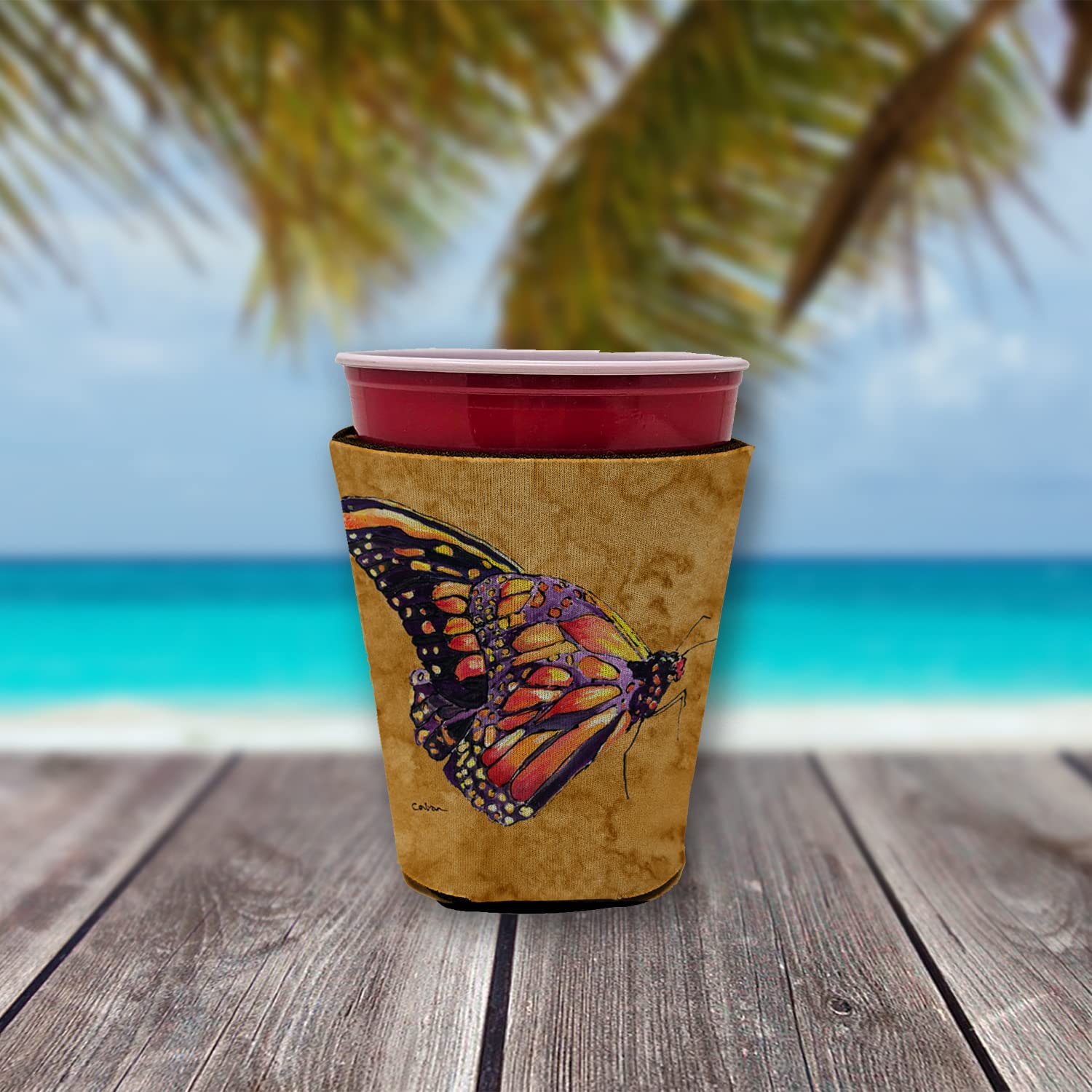 Butterfly on Gold Red Solo Cup Beverage Insulator Hugger
