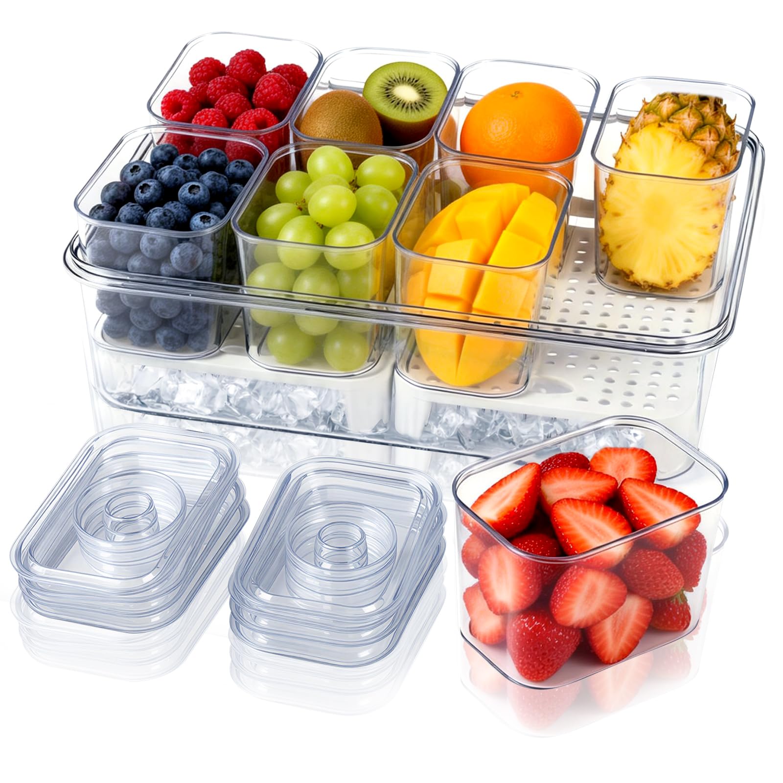 Acellegic Chilled Condiment Tray Server Set with 8 Containers and Removable Compartments Large Ice Condiment Organizer Clear Gar