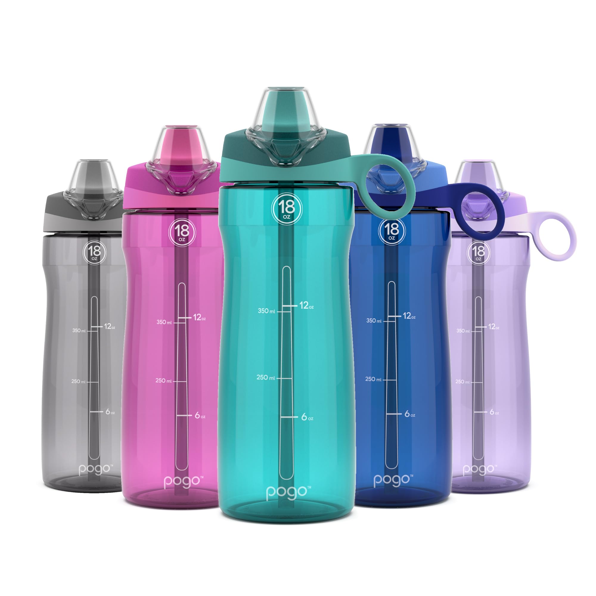 Pogo Bpa-Free Tritan Plastic Water Bottle With Soft Straw Lid, 18 Oz, Teal