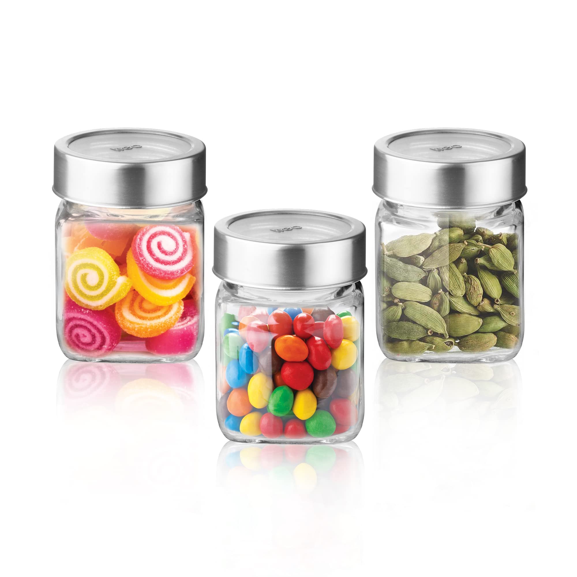 Treo By Milton Cube Storage Glass Jar, Set of 3, 180 ml Each, Transparent | BPA Free | Storage Jar | Kitchen Organizer | Modular