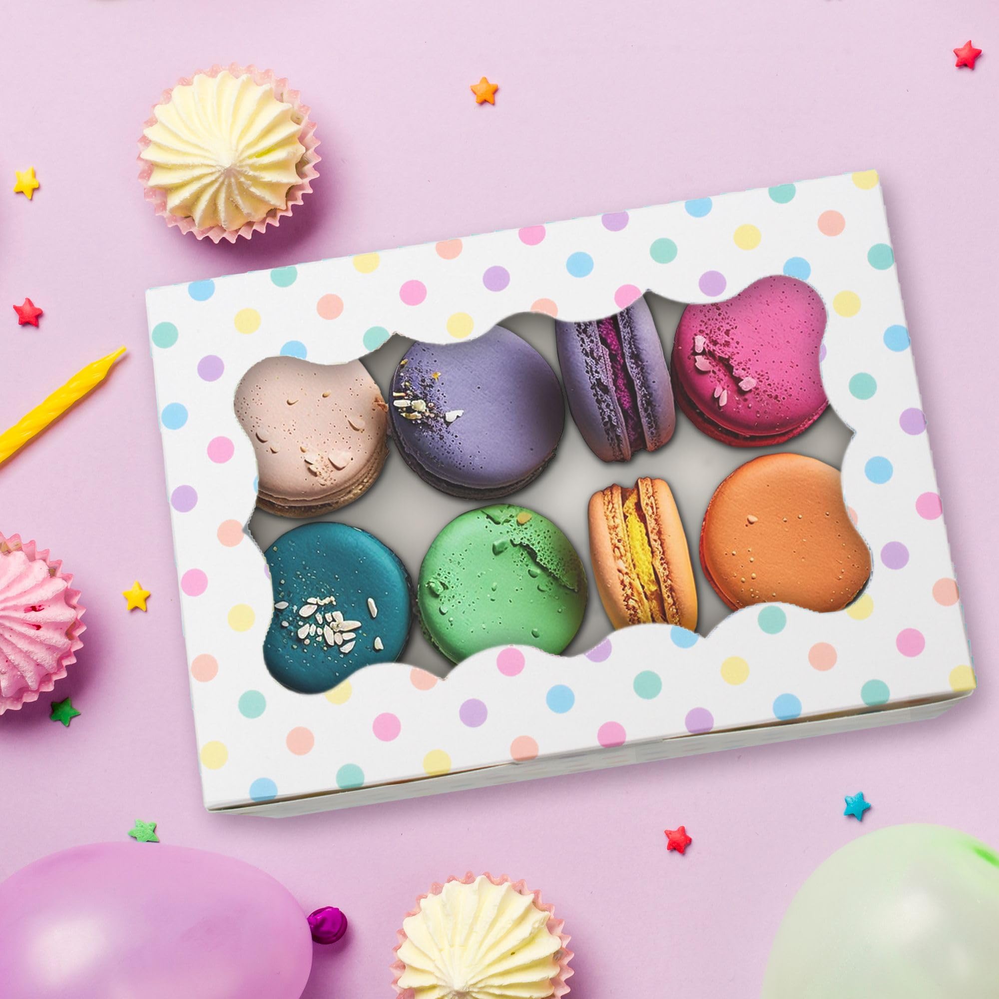 Polka Dot Cookie Boxes - 12 Pack - Pastel Polka Dot Cookie Boxes With Window - For Easter, Birthdays, Cupcakes, Pastries - Large