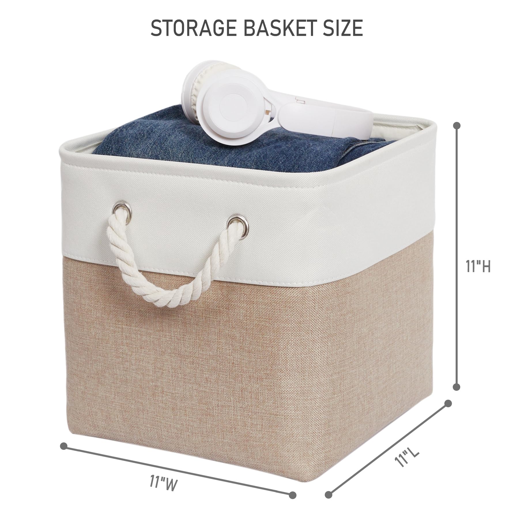 Isemingla 11 X 11 Inch Storage Cubes, 6 Pack Large Collapsible Fabric Storage Bin With Ropes, Foldable Storage Cubes For Home, O