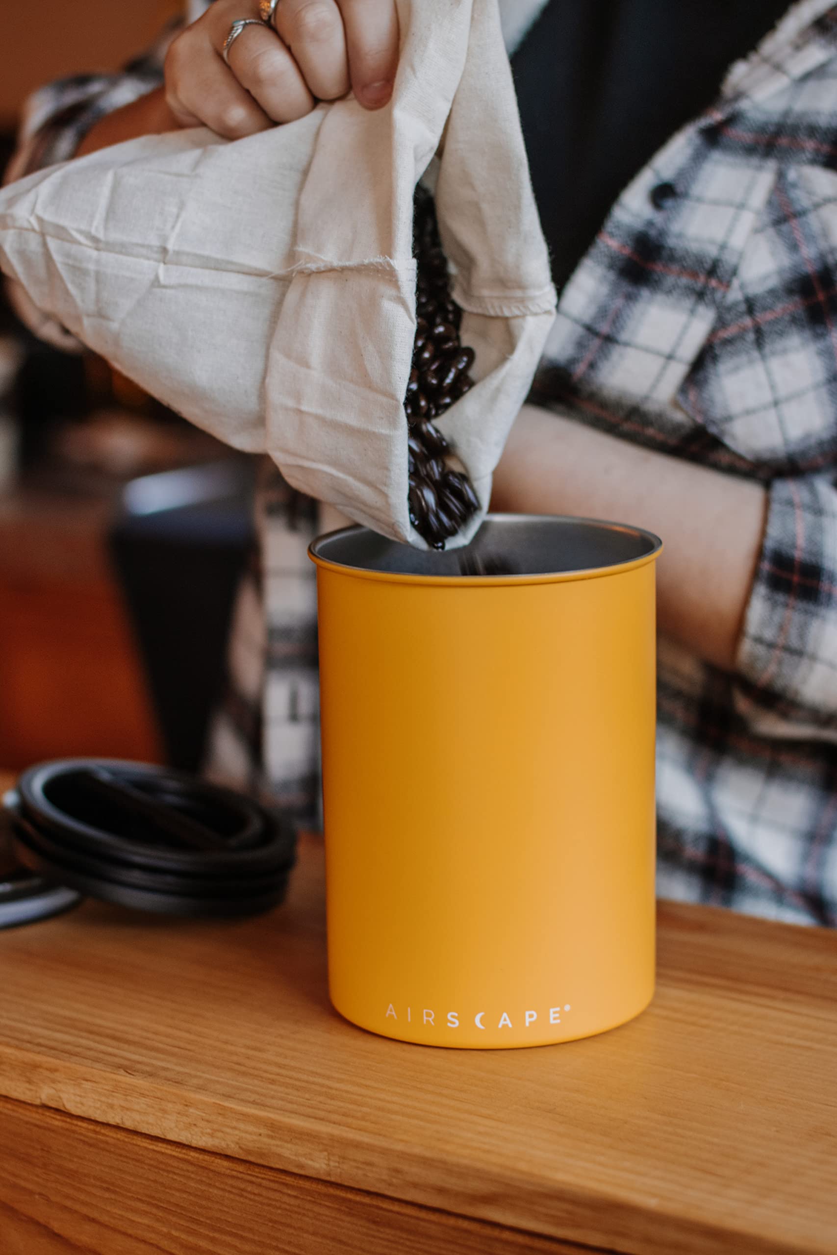 Planetary Design Airscape Stainless Steel Coffee Canister | Food Storage Container | Patented Airtight Lid | Push Out Excess Air