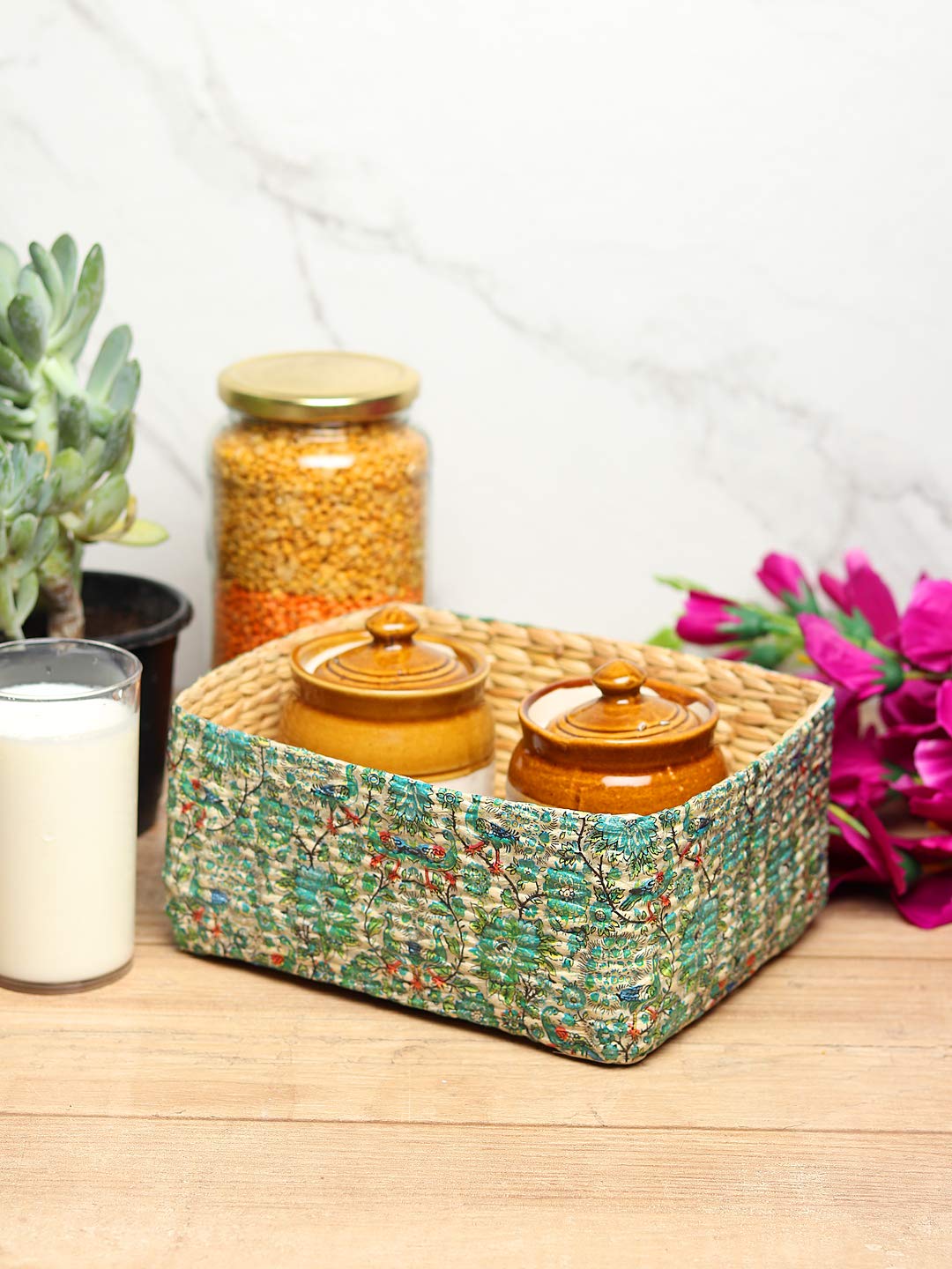 Habere India-All the Cultures Fabricating India Jute Storage Baskets | Cane or Bamboo Basket | Wicker Basket as Gift Hamper Bask