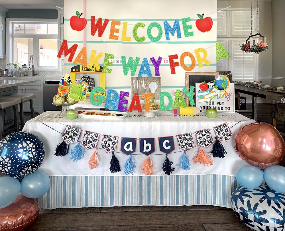 Welcome Make Way For A Great Day Banner, Welcome Back To School Banner Decorations, First Day Of School Banner Decorations, Kids