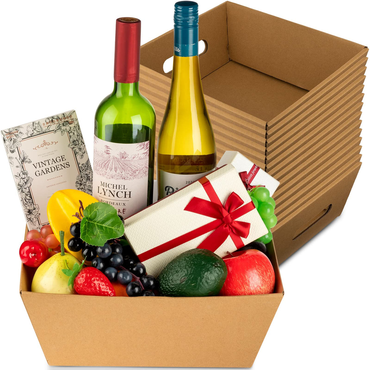 16 Pcs 12'' X 10'' Extra Large Cardboard Empty Baskets For Gifts Bulk Farmhouse Empty Gift Basket With Handles Cardboard Gift Tr