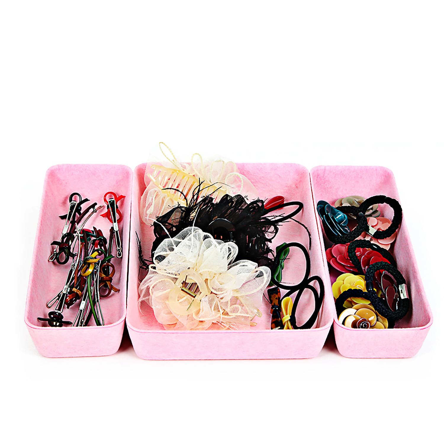 House Of Quirk Felt Drawer Organizer, Rectangle Set Of 3 Drawer Organizers Tray, Shallow Drawer Organizer For Office Gadgets And