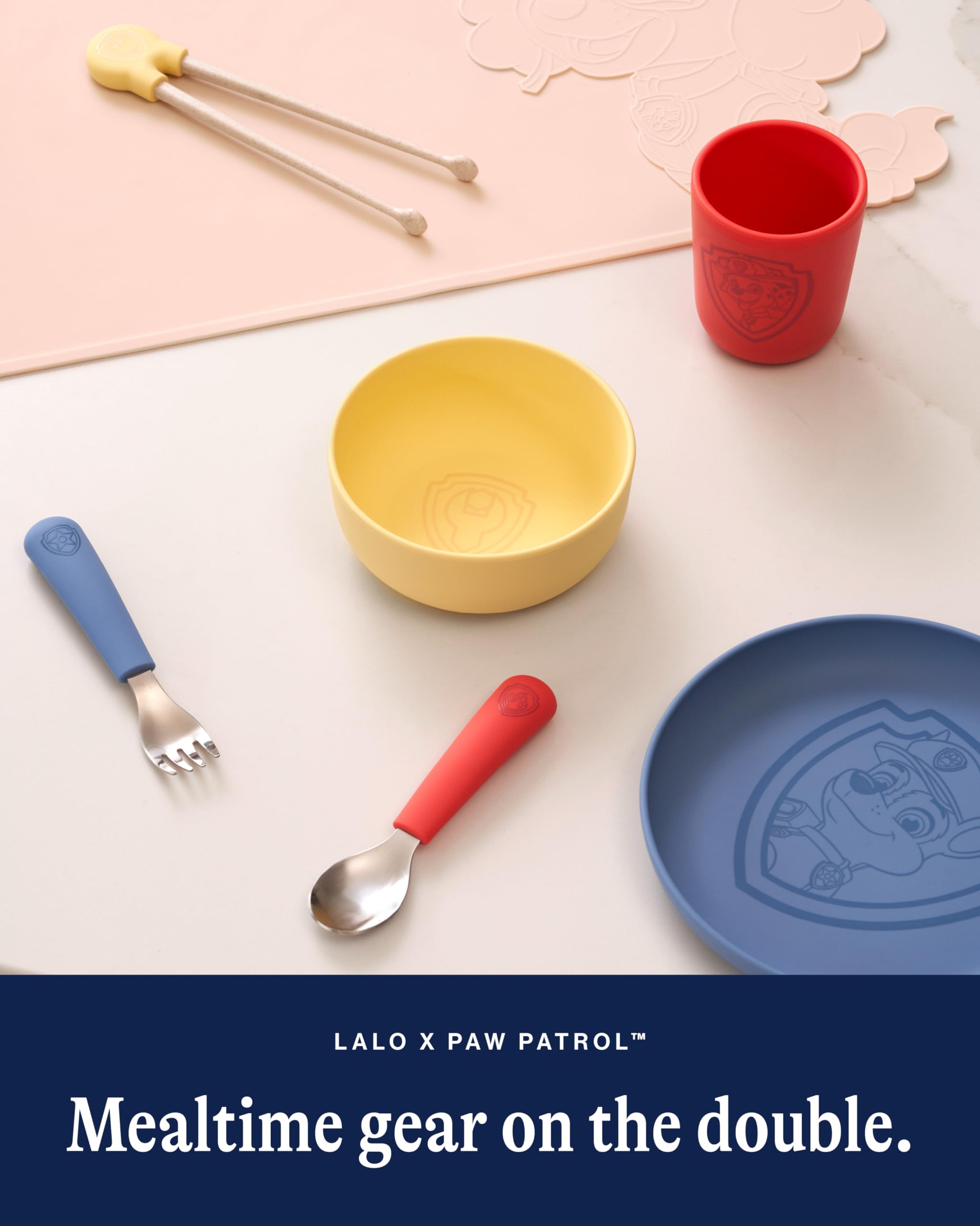Lalo PAW Patrol Utensils - Toddler Fork and Spoon Set - Stainless Steel and Silicone Ergonomic Toddler Utensils - Children Safe