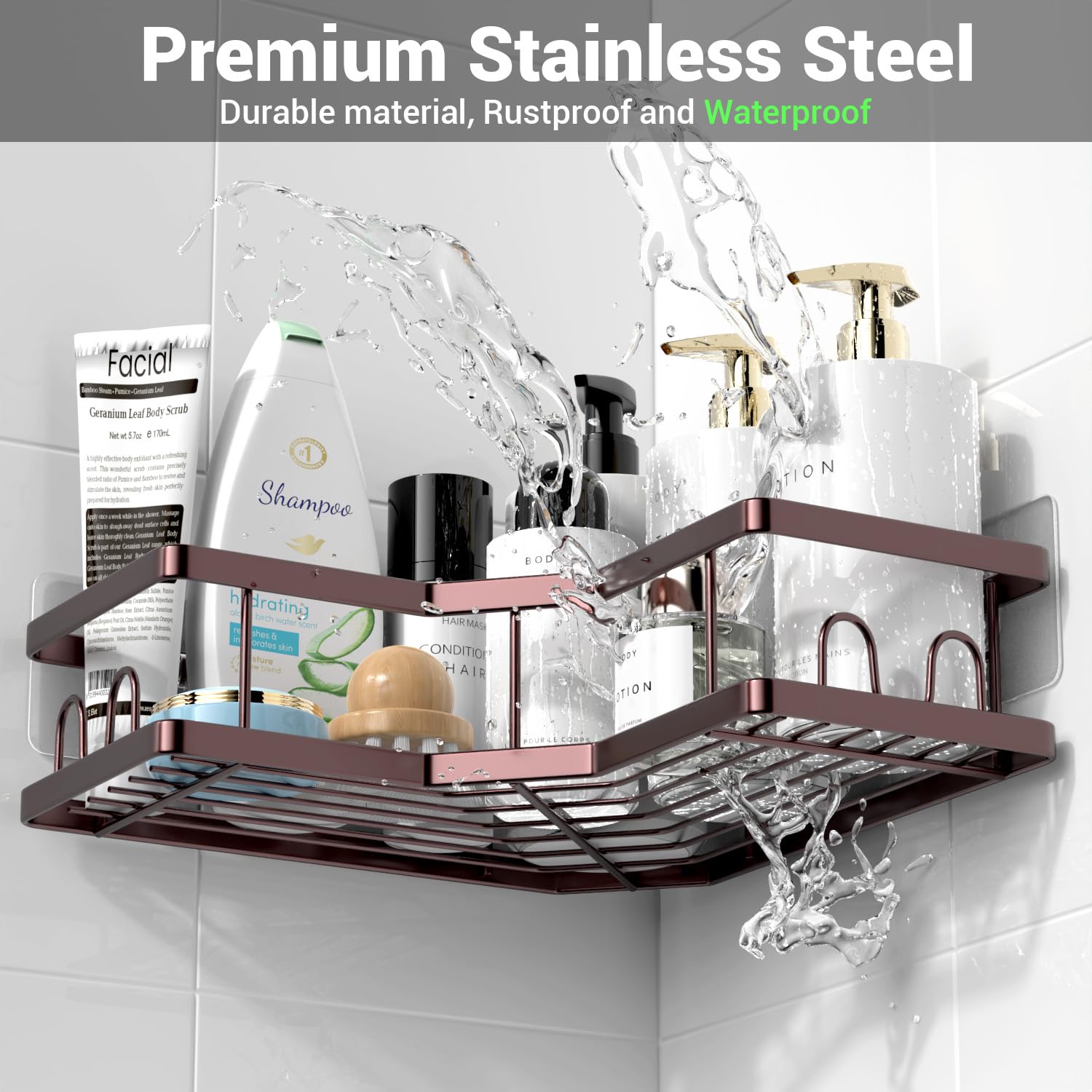 AKTECKE Corner Shower Caddy Organizer Shelf: Adhesive No Drilling Shower Rack Bathtub Shelves - 3Pack Rustproof Bathroom Shower Shelf For Inside Shower