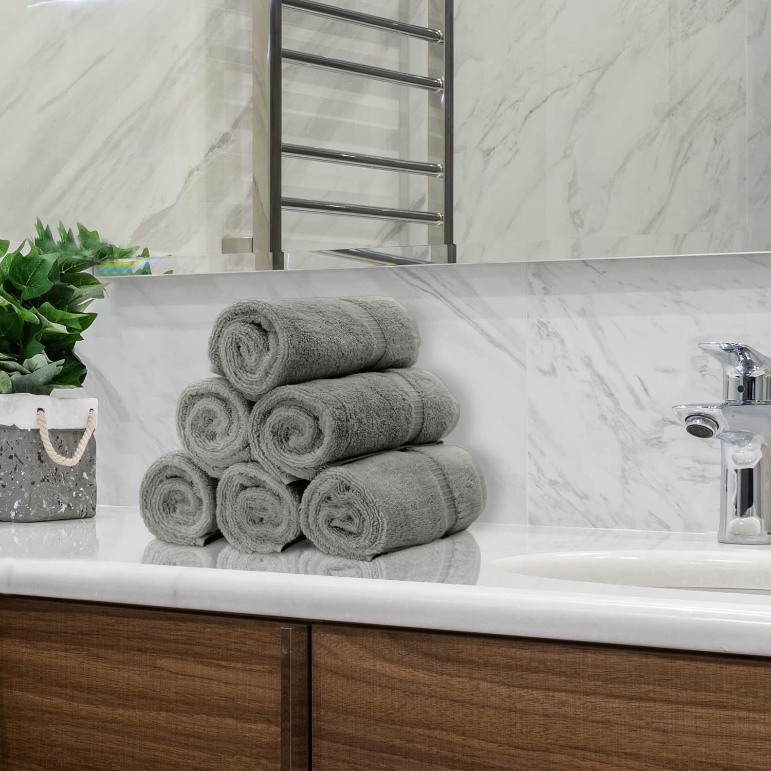 Monogrammed Hand Towel, Personalized Gift, Set Of 2- Silver Block Letter Embroidered Towel - Extra Absorbent 100% Turkish Cotton