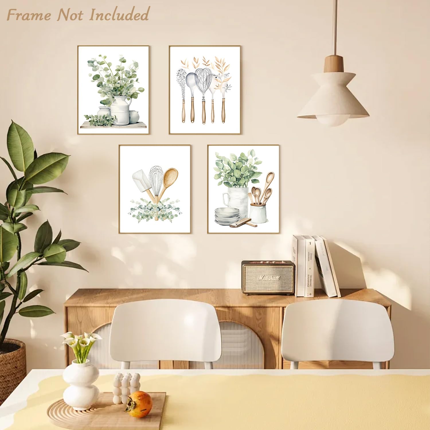 Dazzlewall 4 Pcs Botanical Kitchen Wall Art Poster Sage Green Eucalyptus Leaves Prints, Boho Plant Wall Poster For Kitchen Dinin