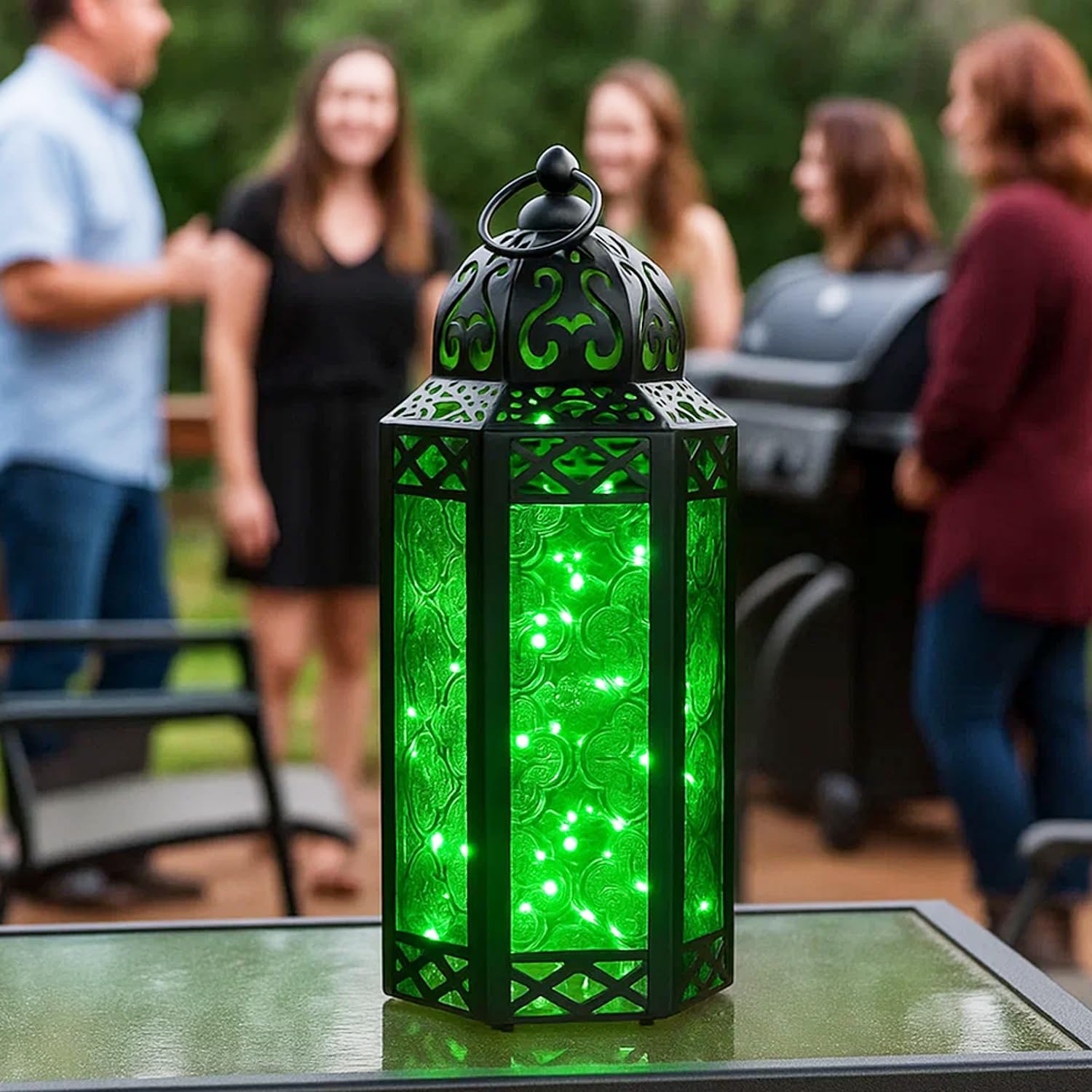 VELA LANTERNS 10.5 Metal Moroccan Decorative LED Fairy Lights Candle Lantern Holders for Indoor Home Fantasy Decor, Halloween Ta