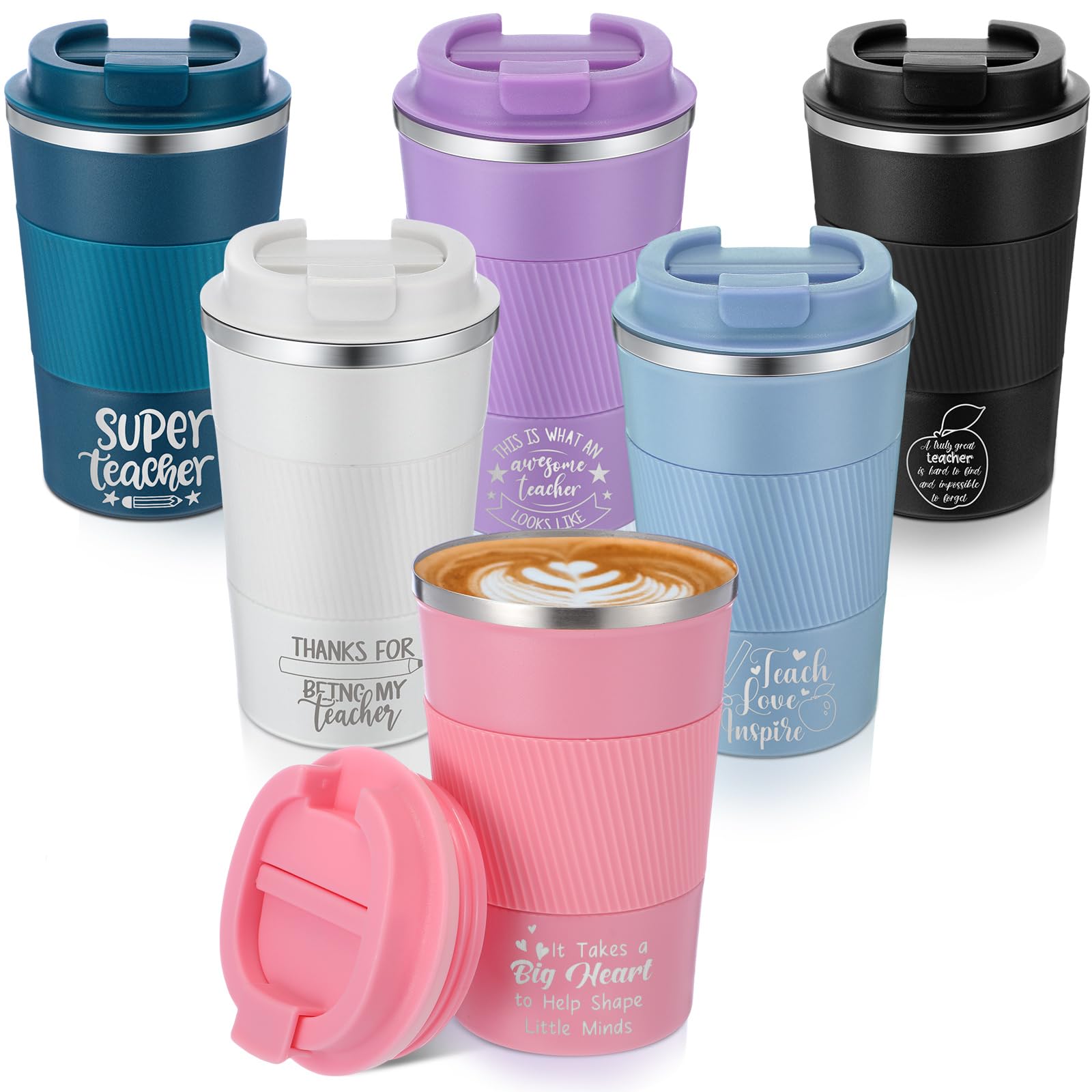 Pickmesh 6 Pcs Teacher Gift Insulated Coffee Tumbler 12oz with Lids