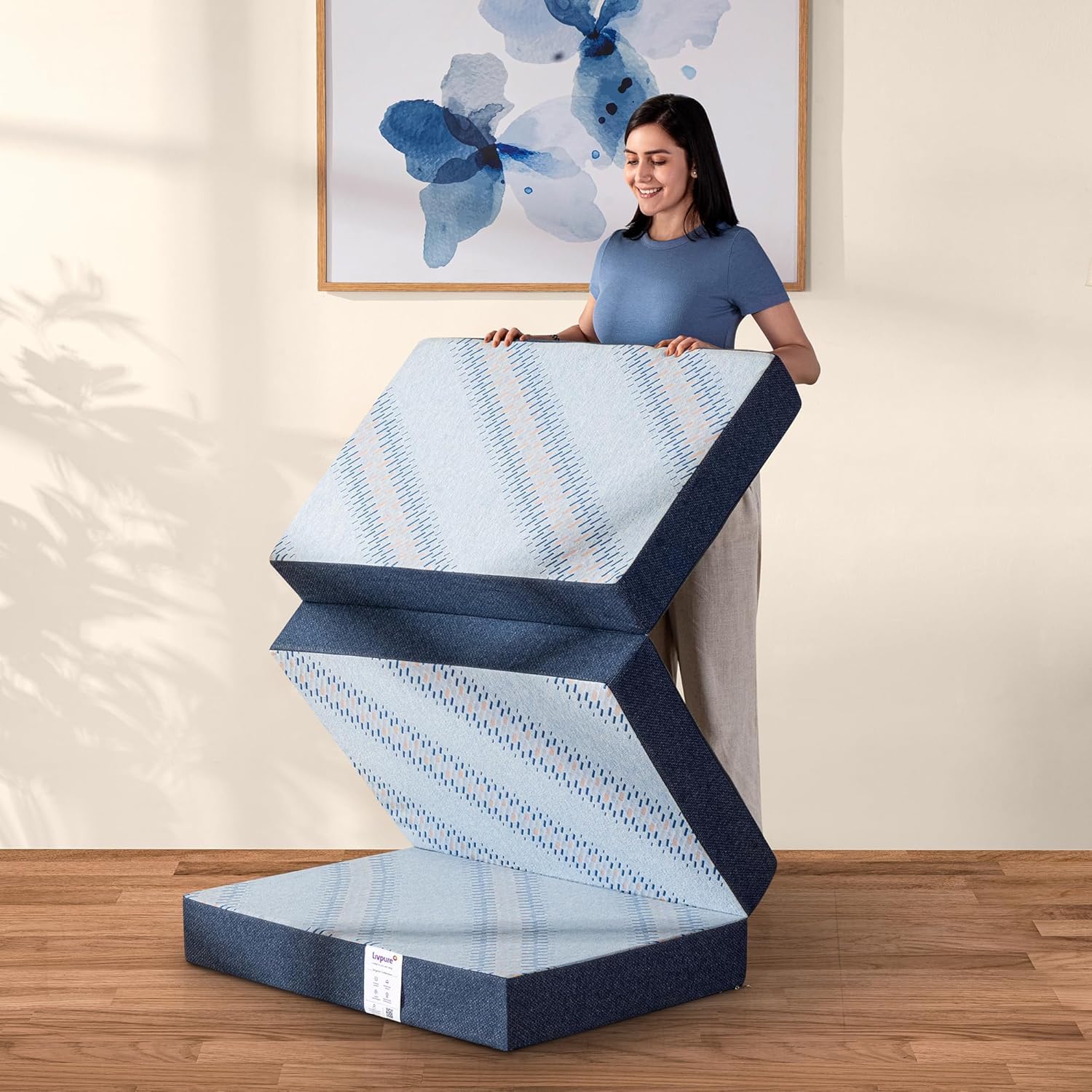 Livpure Smart TriFold Mattress | Foldable Bed | Guest Bed | Travel | Camping | Portable | Single | 72X36X4 Inches, LshMatTri4