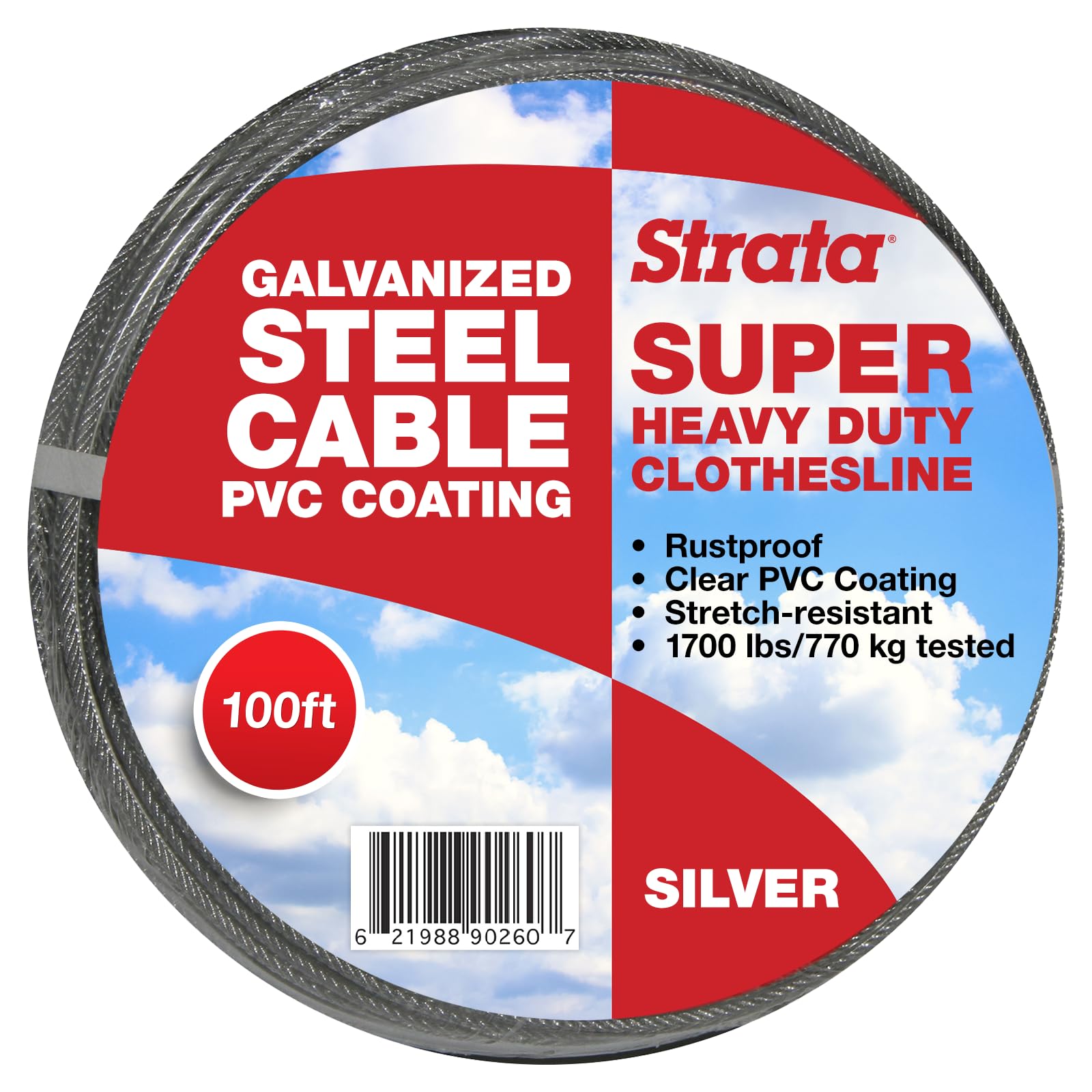 Strata 100 Feet Clothesline Outdoor Heavy Duty Galvanized Wire Steel Cable, Silver Pvc Coating - Clothes Line Wires For Outside