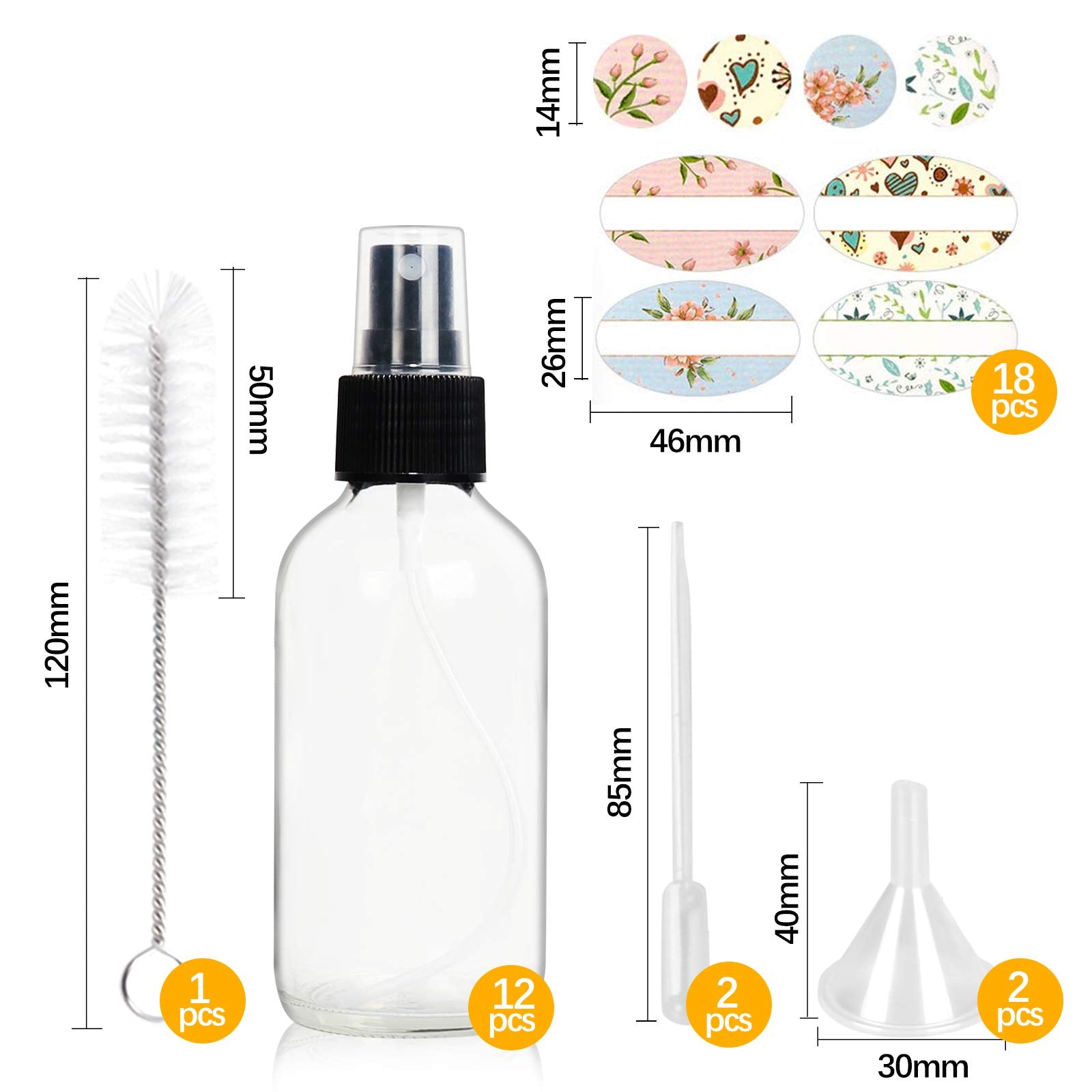 Starside 12 Pack 120 Ml 4Oz Clear Glass Spray Bottles With Fine Mist Sprayer & Dust Cap For Essential Oils, Perfumes,Cleaning Pr