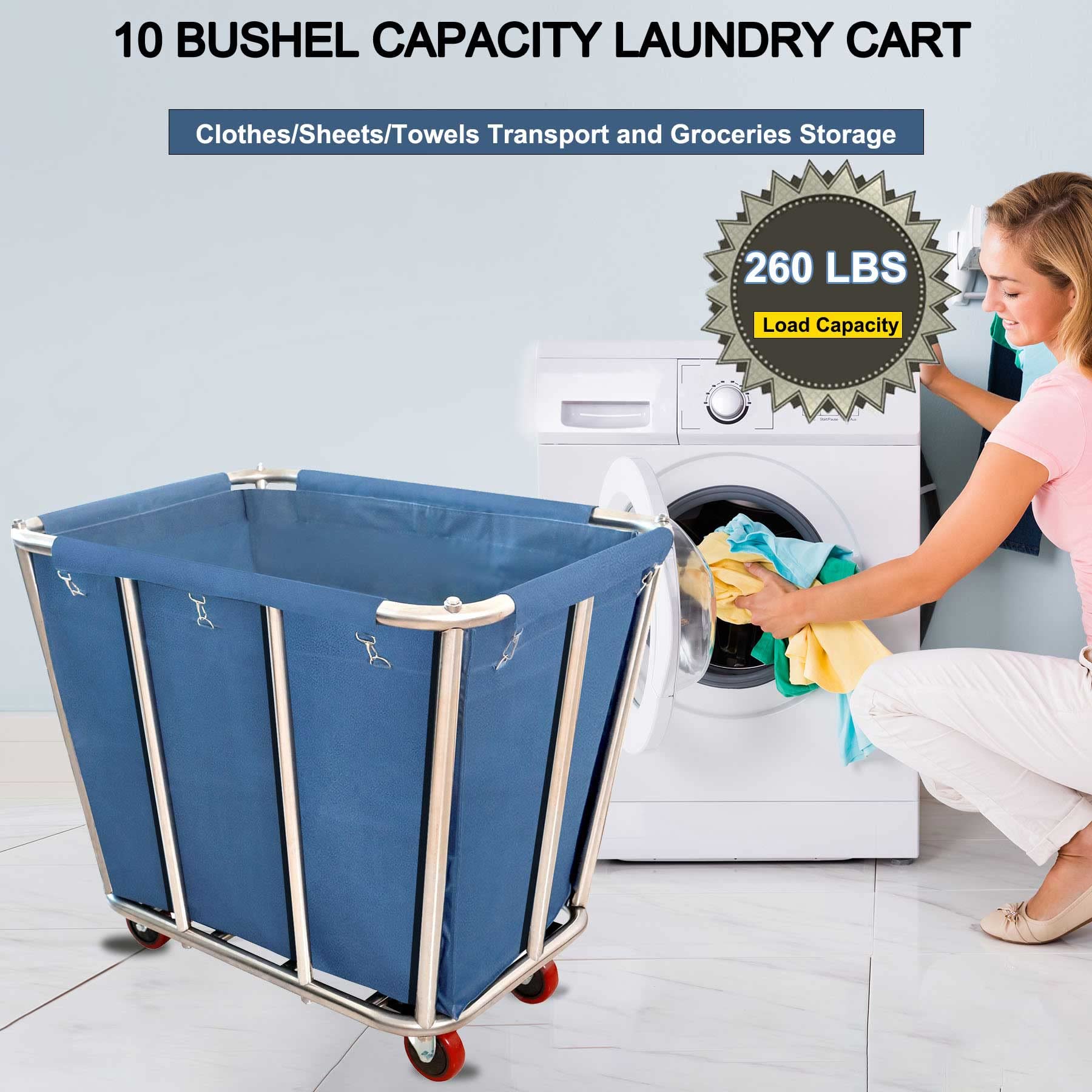 Laundry Cart Commercial,10 Bushel (350L) Large Industrial Rolling Laundry Hamper With 4 Inch Wheels,Home Heavy Duty Laundry Bask