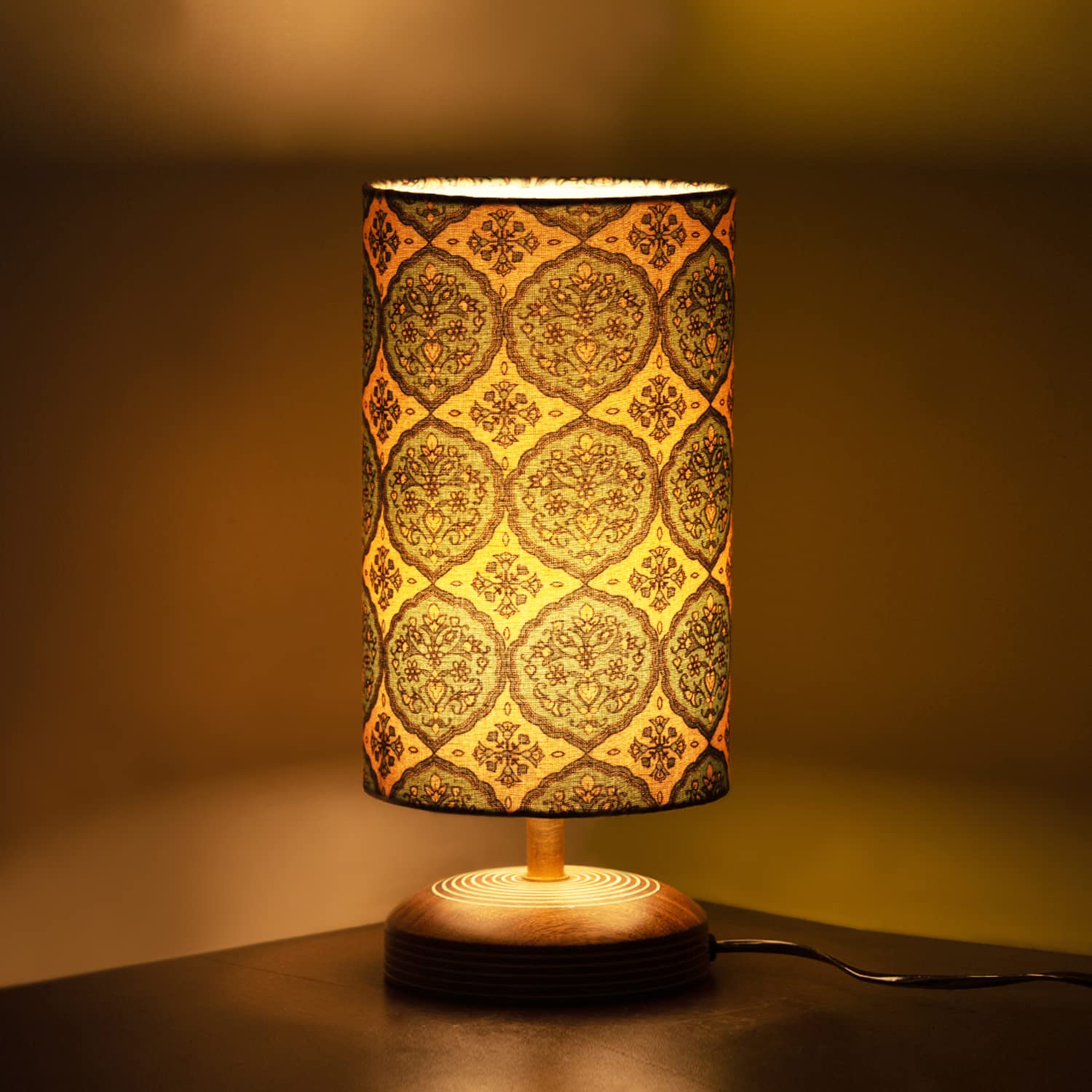 Exclusivelane Paisely Wooden Bedside Led Table Lamp Side Table Lamp For Bedroom&Living Room(14 Inch,Wood,Without Bulb,Pack Of 