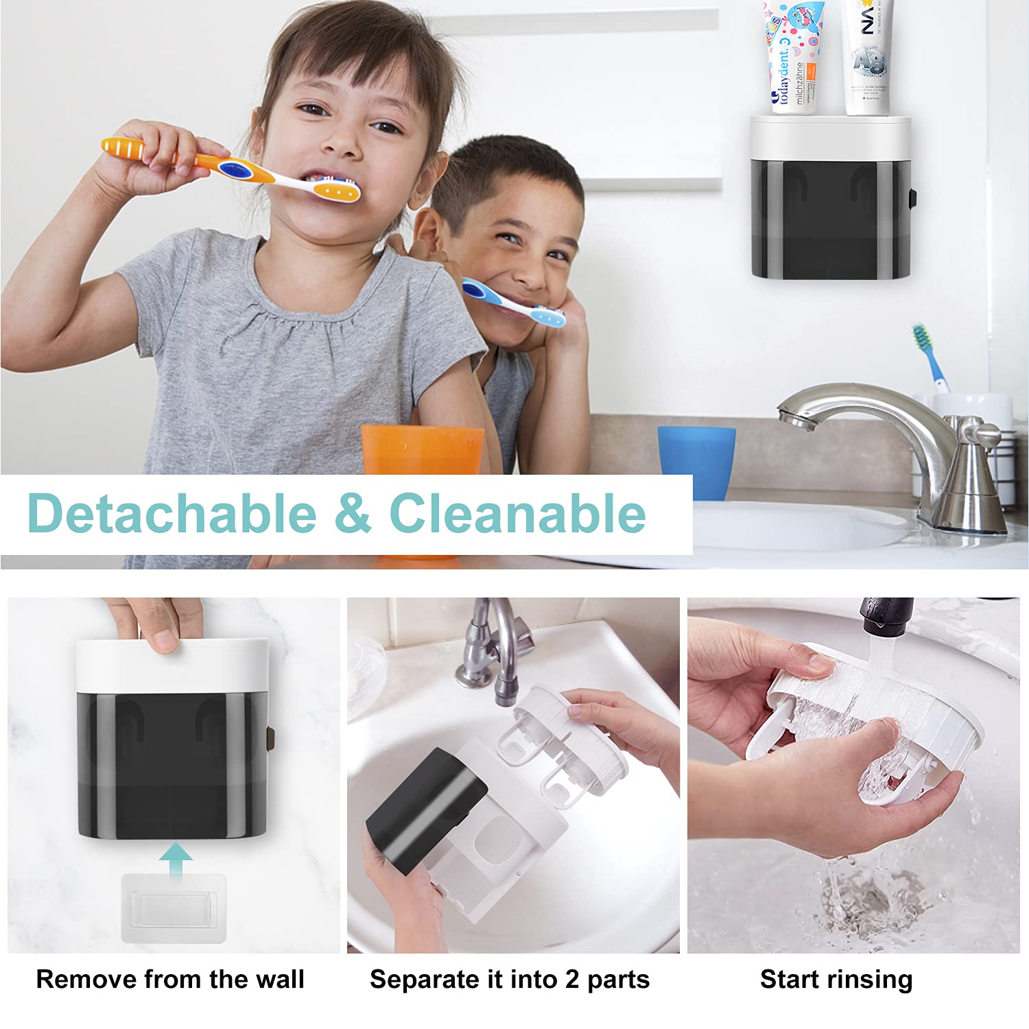 Gfware Toothbrush Holder Toothpaste Dispenser Wall Mounted Cover Electric Tooth Brush Stand Set With 2 Toothpaste Squeezers For