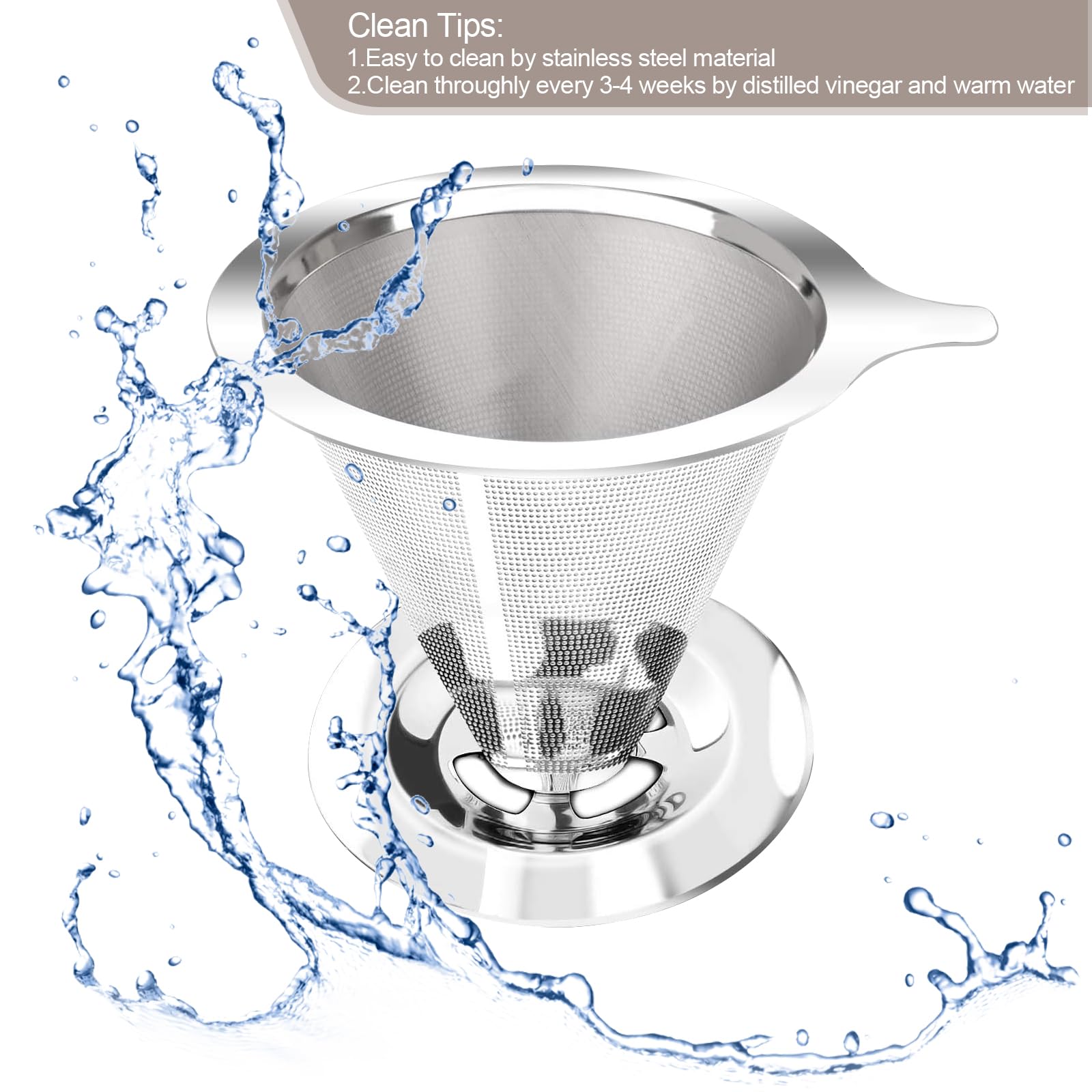 Pour Over Coffee Dripper, Slow Drip Paperless Coffee Filter, Pour Over Coffee Maker For 1-2Cups Brew, Double Mesh Design Of Manu