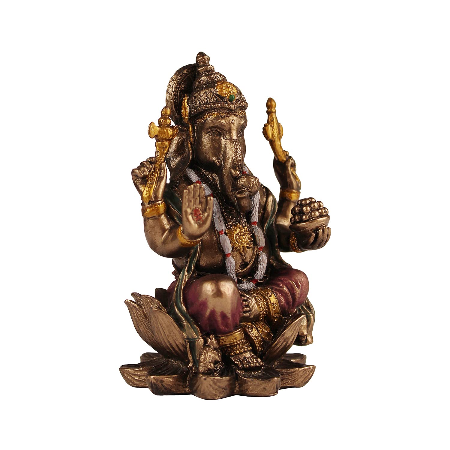 Kartique Resin Idol Ganesh Bhagwan Murti Sitting On Lotus Flower Murti For Car Dashboard Desk Multicolor Height 3.25 Inch