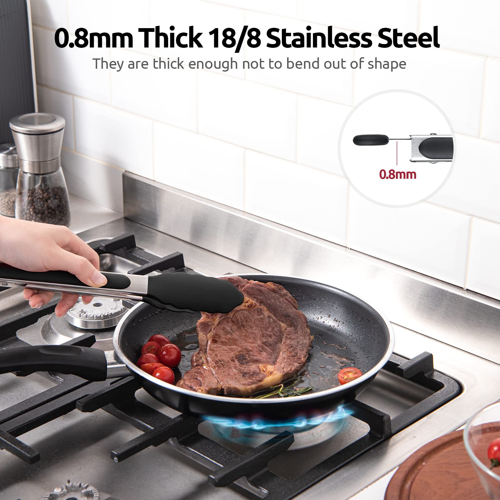 600F Heat Resistant Kitchen Tongs: U-Taste 9 Inch Silicone Cooking Tong With Firm Sealed Non Stick Rubber Tips & Silicon Coated