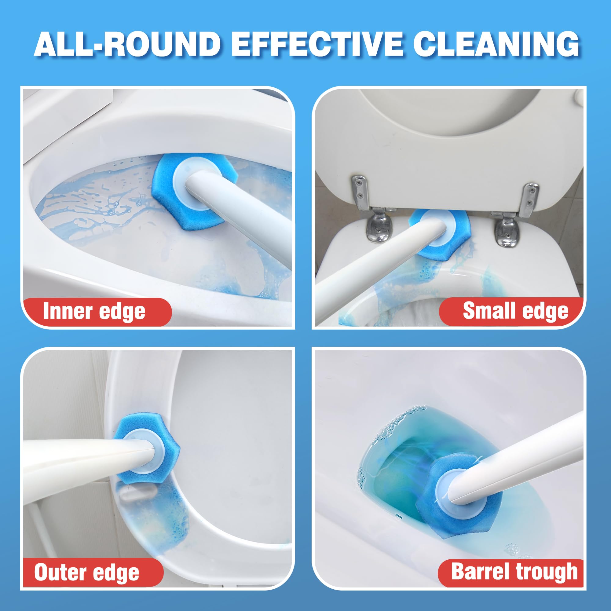 Jehonn Disposable Toilet Bowl Cleaner Wand With Upgraded Clamping System, Wall Mounted Bathroom Scrubber Brush For Bathtub Sink