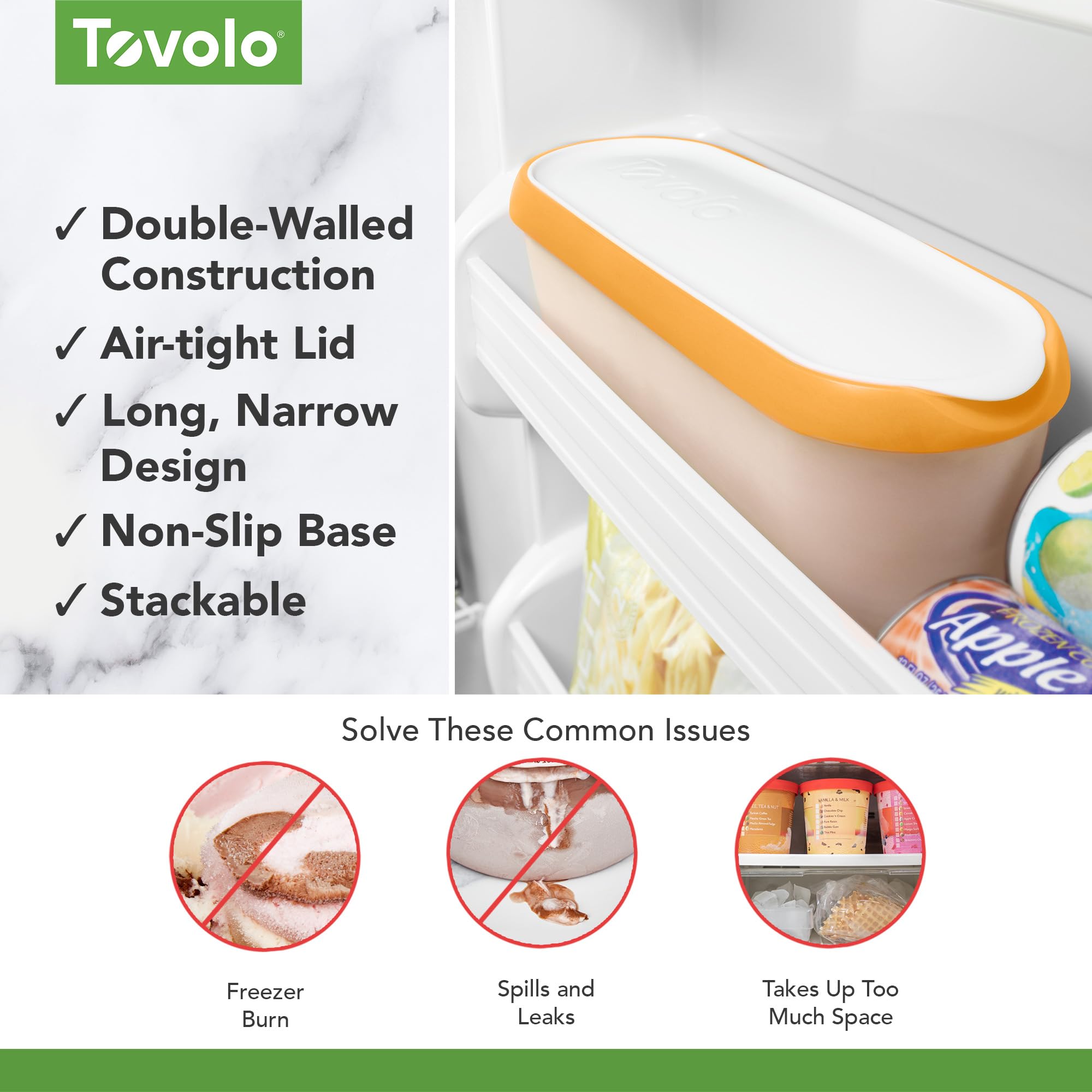 Tovolo Ice Cream Containers For Homemade Ice Cream, Glide-A-Scoop (1.5 Qt, Orange Crush) - Stackable Ice Cream Storage Container
