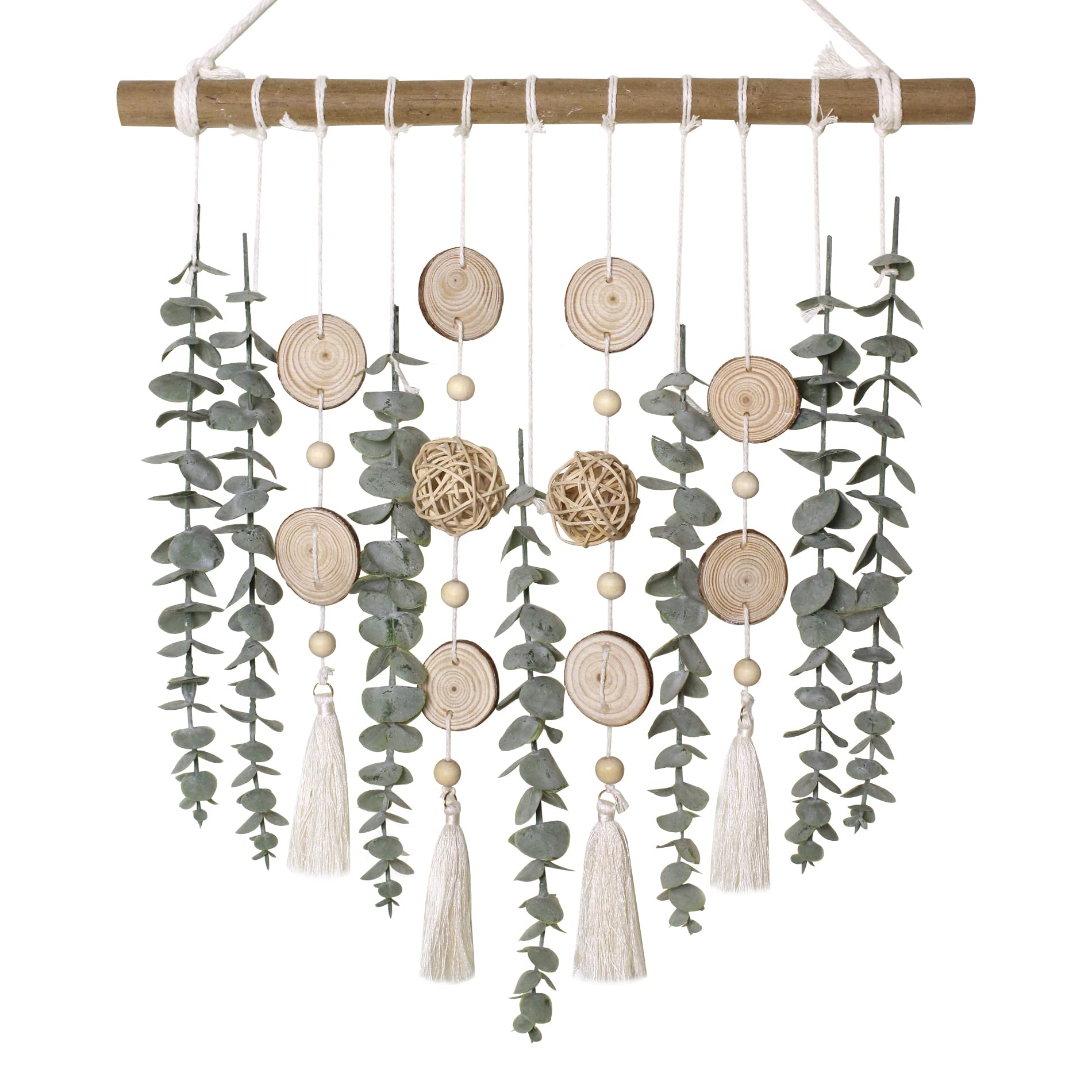 Bathroom Decor Artificial Eucalyptus Greenery Hanging Wall Decor Faux Eucalyptus Leaves Hanging Plant on Wooden Stick with Wicke