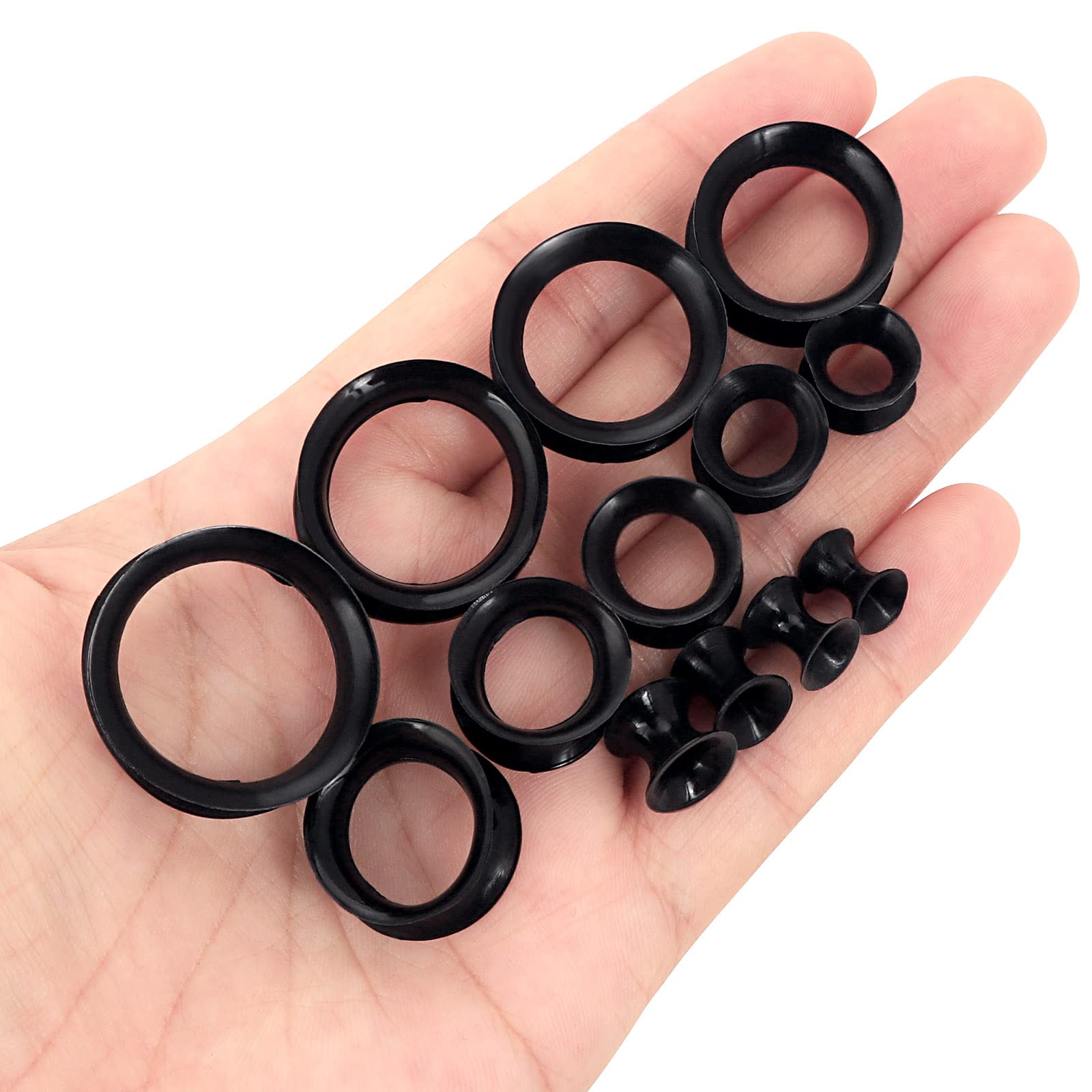 Qmcandy 1 Pair Black Thin Silicone Flexible Ear Skin Hollow Tunnels Plugs Earlets Piercing 78 Inch