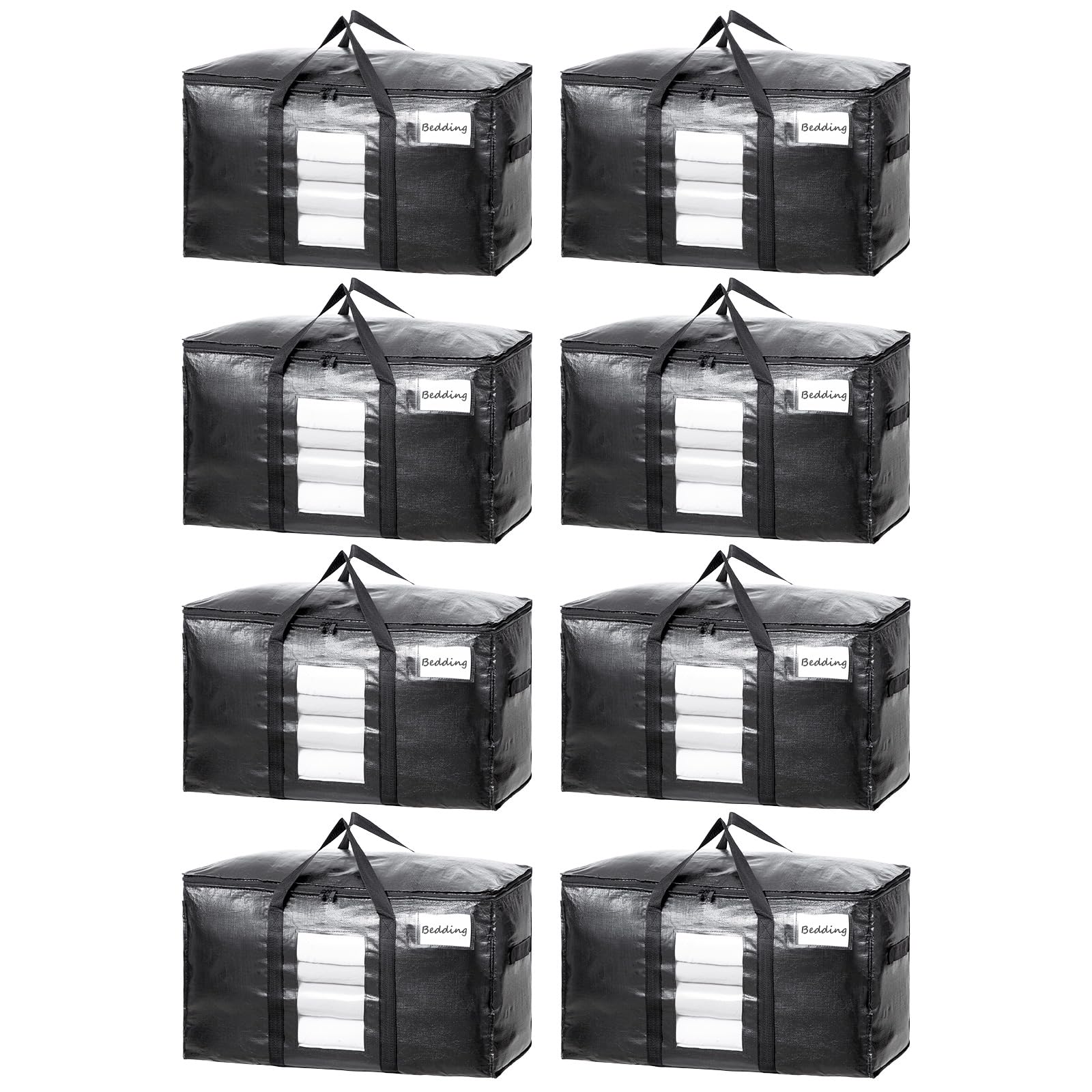 Taili Extra Large Moving Bags, 8 Pack Black Heavy Duty Totes For Storage, Wrap Around Handles, Storage Bags For Space Saving Mov