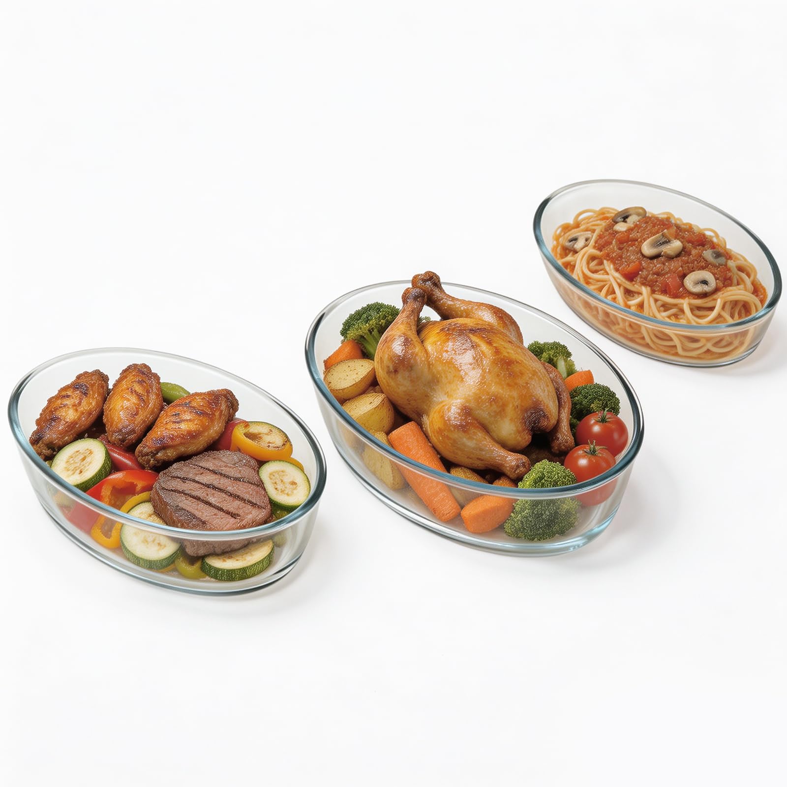 CYEAH 3 Size Oval Glass Baking Dish Set, Clear Casserole Bakeware