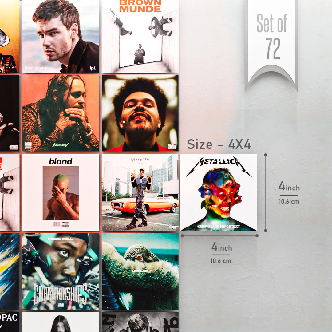 Redcloud Paper Set Of 70 Peel N Stick Self Adhesive Aesthetic Music Album Poster For Room Size - 4X4 Inches Poster For Bedroom,