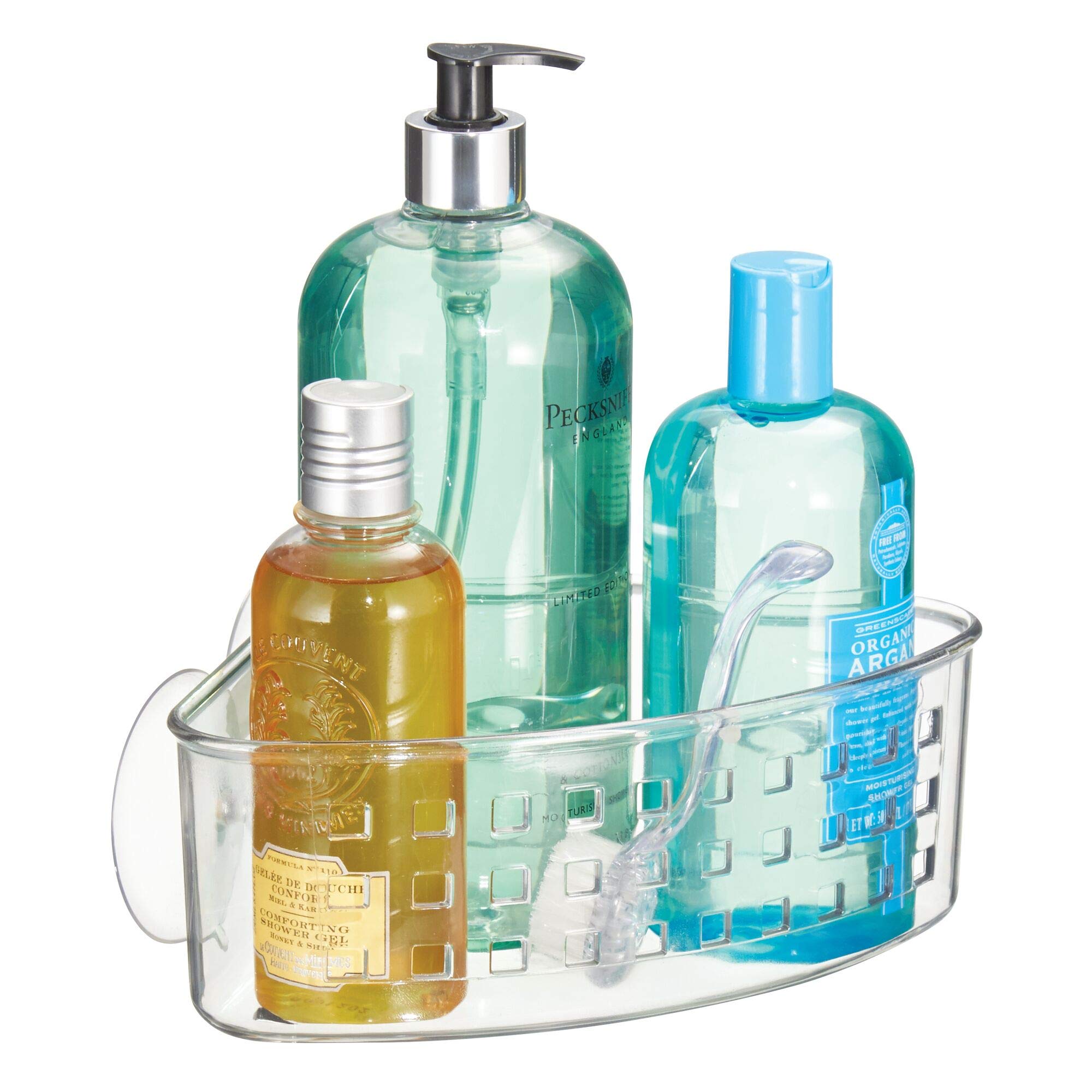 Idesign Plastic Corner Shower Caddy And Bathroom Organizer Basket With Suction Cups - 9 '' X 7 '' X 3.5 '', Clear