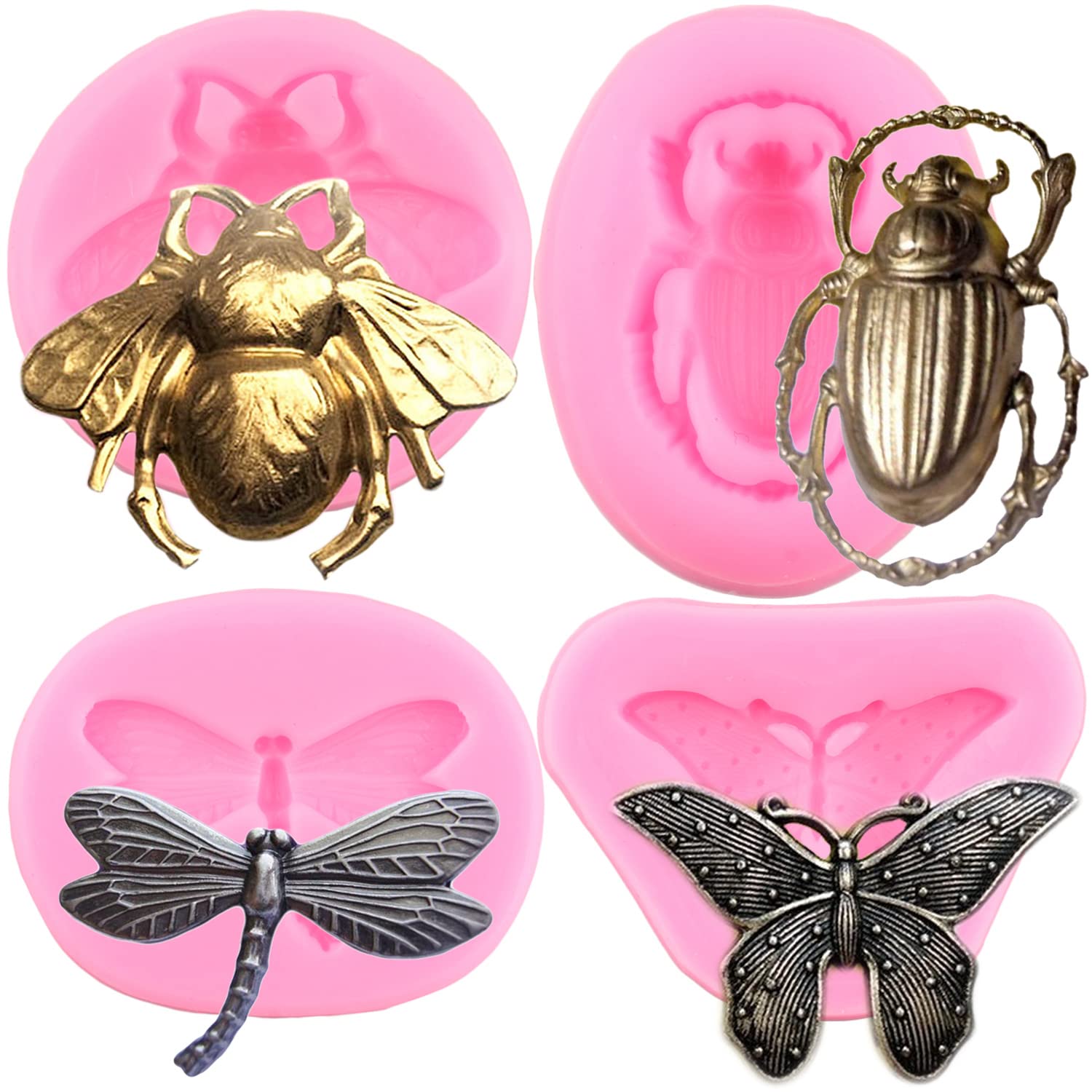 Zixiang Insect Silicone Mold Bumble Bee Fondant Molds Butterfly Dragonfly Beetle Candy Molds For Chocolate Sugar Craft Cake Deco