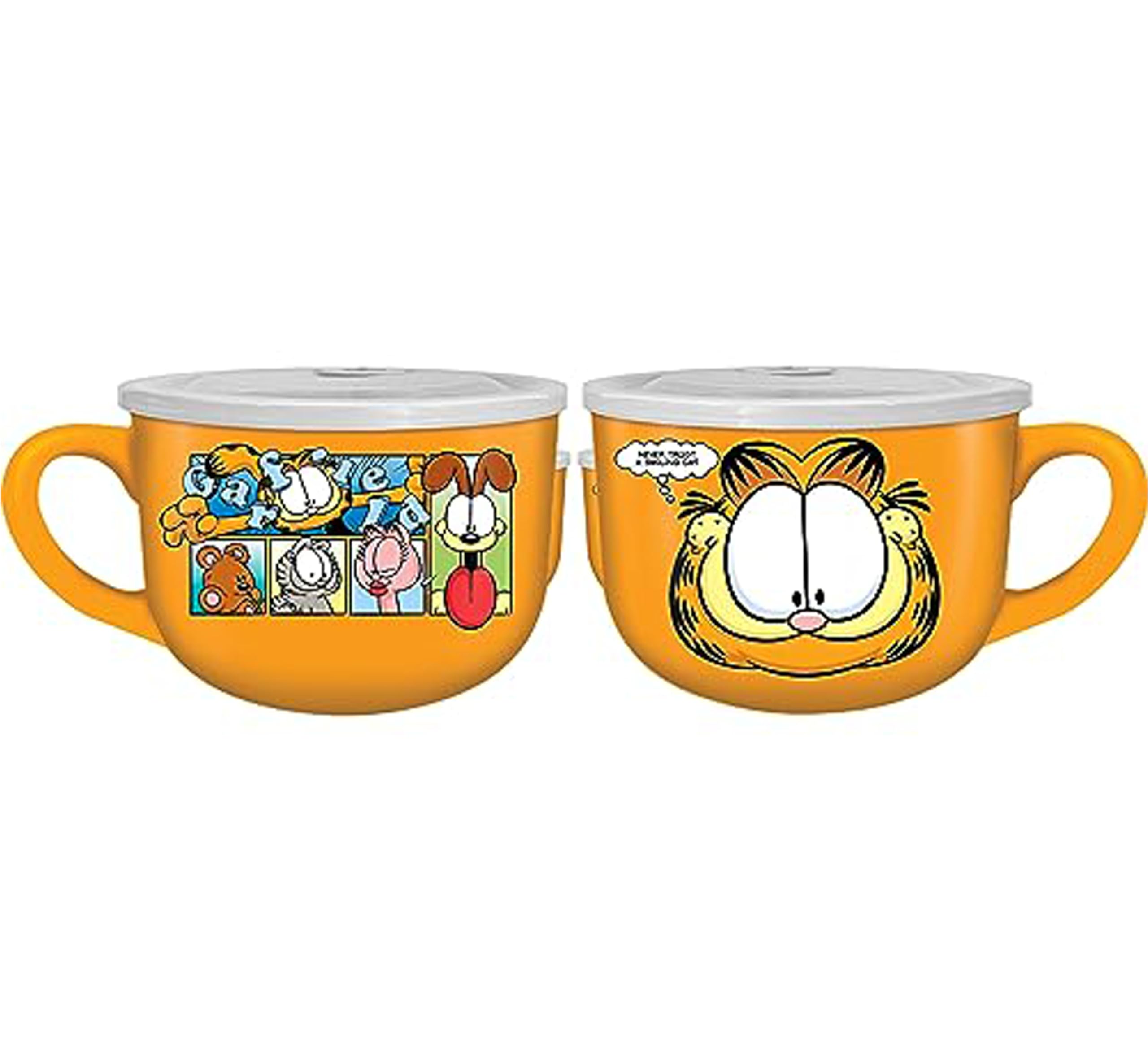 Silver Buffalo Garfield Never Trust A Smiling Cat Ceramic Soup Mug With Vented Plastic Lid, 24 Ounces