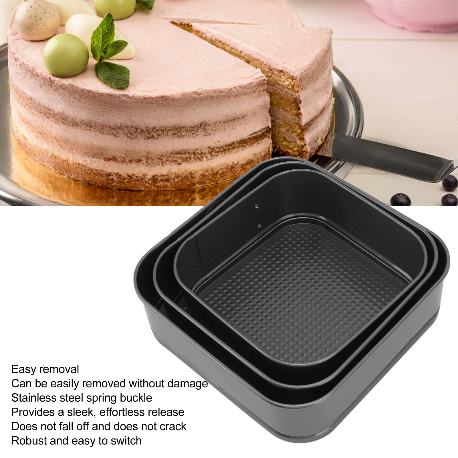 Hywhuyang 3Pcs Cake Pan Set For Baking, Springform Pan Cake Pan Square Cake Pan Nonstick Cheesecake Pan With Removable Bottom Fo